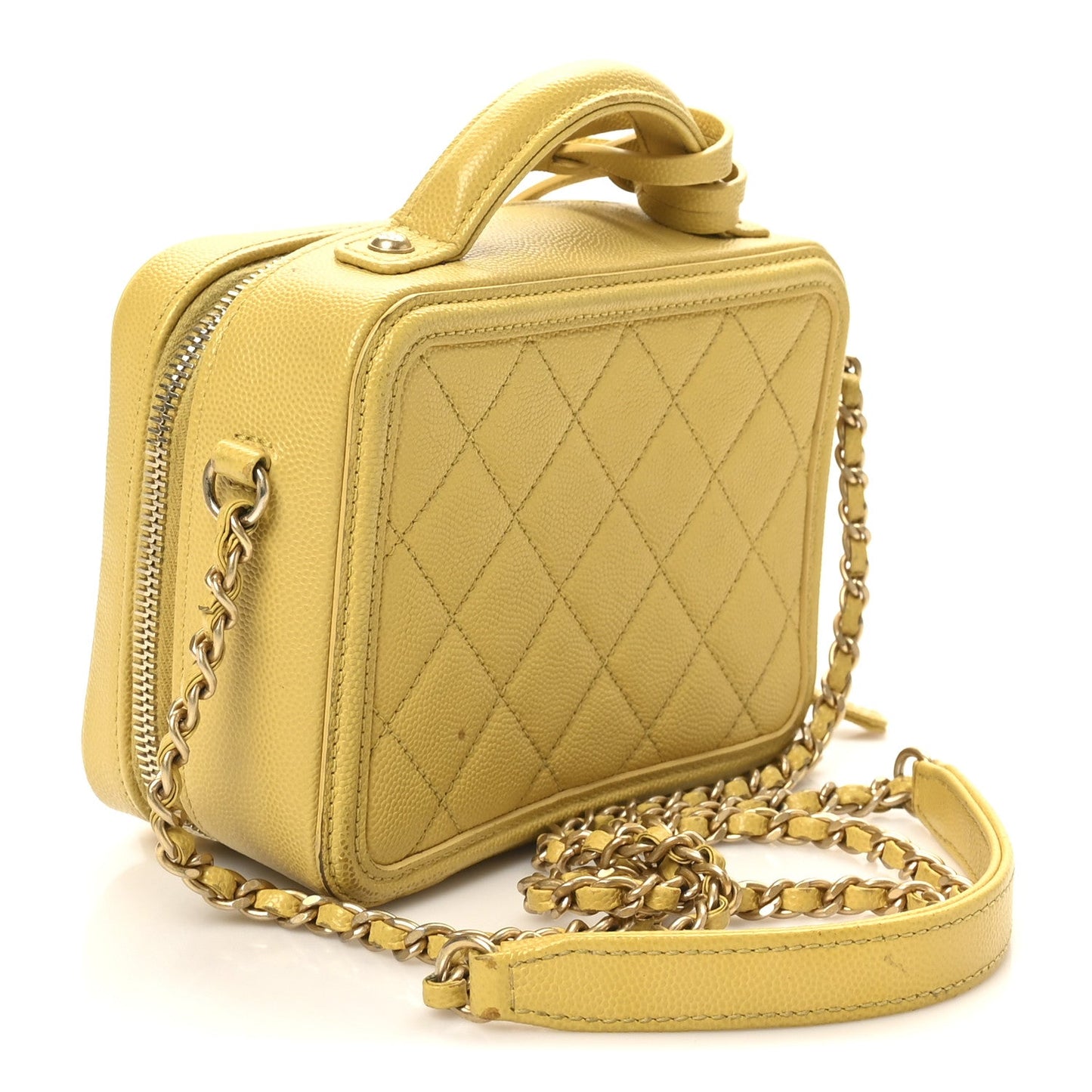 Caviar Quilted Small CC Filigree Vanity Case Yellow