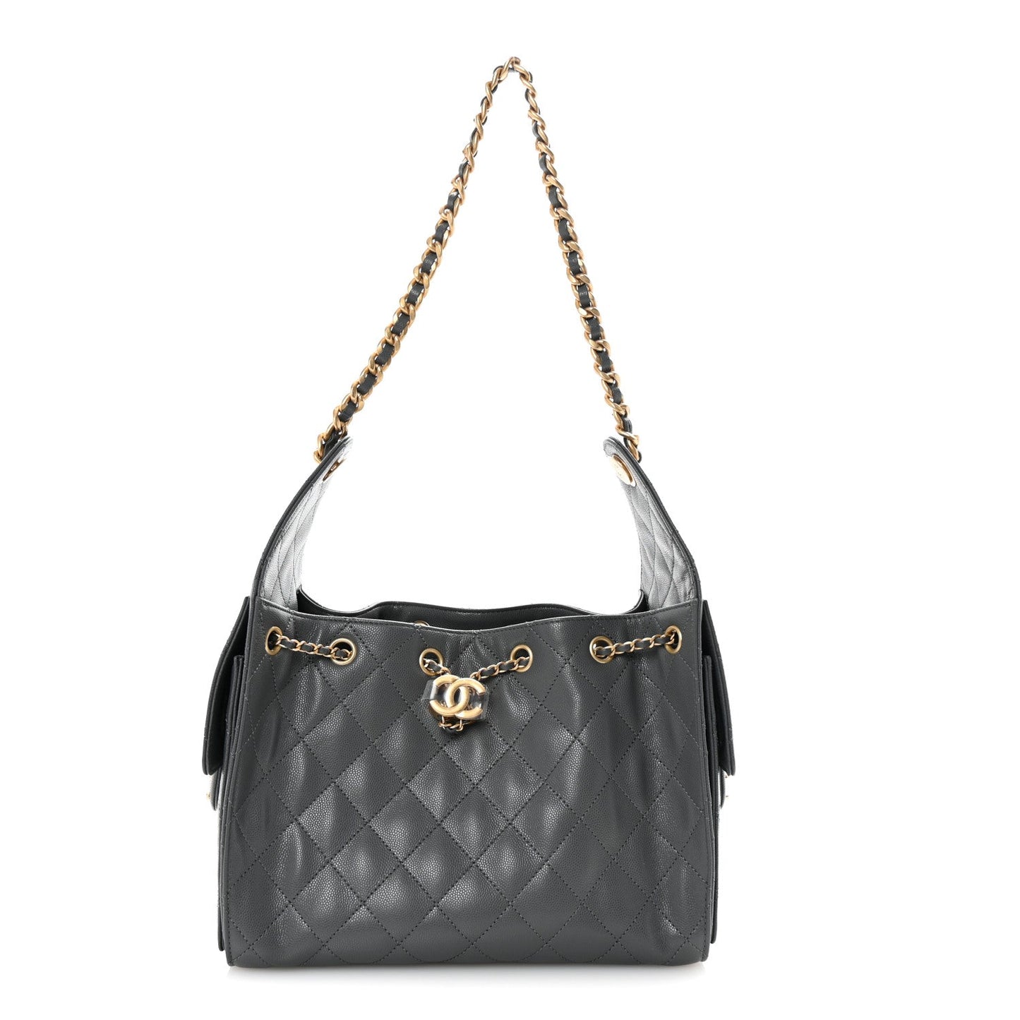 Caviar Quilted Small Chanel 25 Handbag Dark Grey