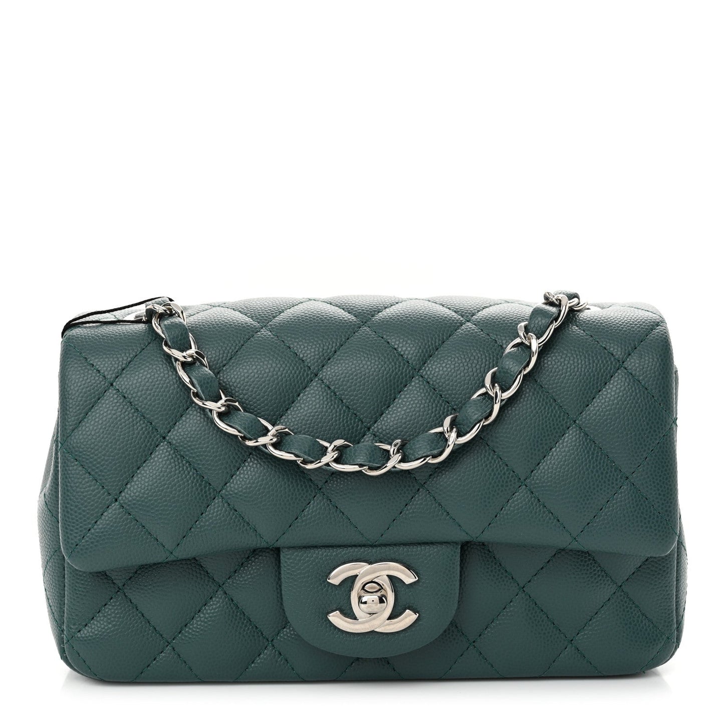 Caviar Quilted Mini Rectangular Flap Dark Turquoise