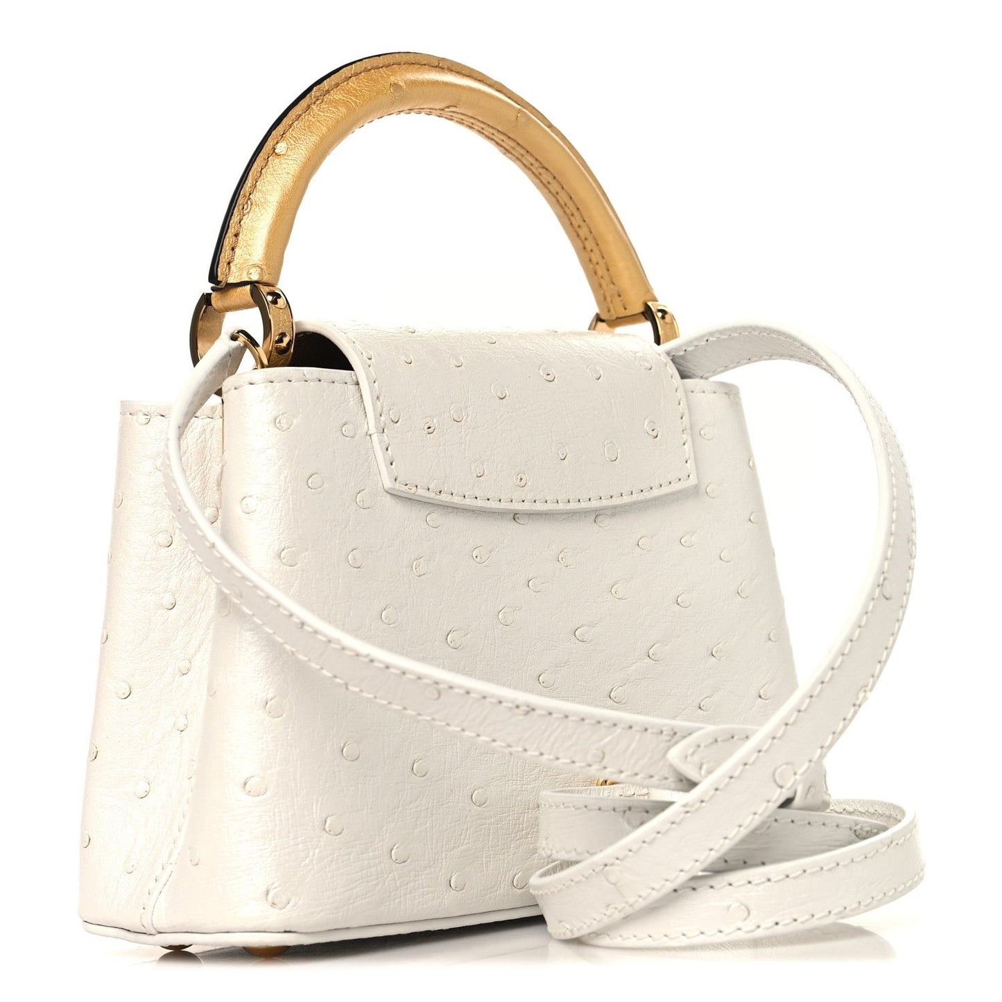 Iridescent Ostrich Capucines Mini White Gold
