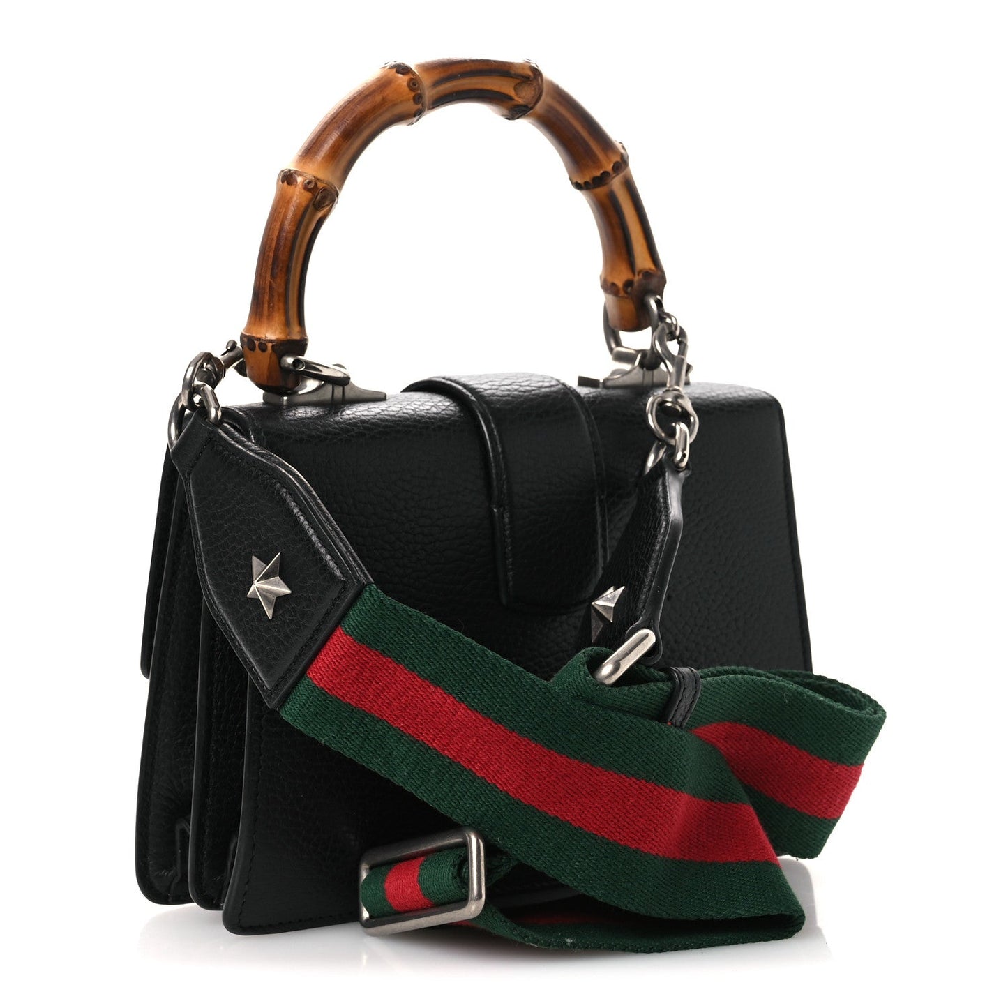 Dollar Calfskin Crystal Web Mini Dionysus Bamboo Top Handle Bag Black Black Diamond
