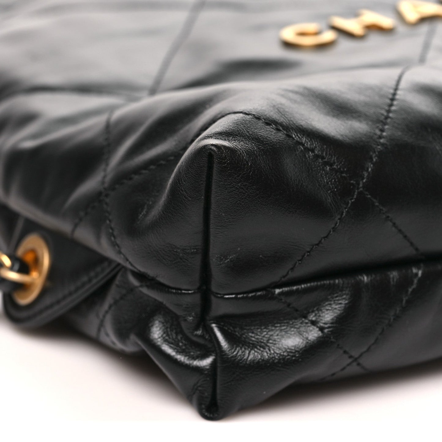 Shiny Calfskin Quilted Chanel 22 Backpack Black