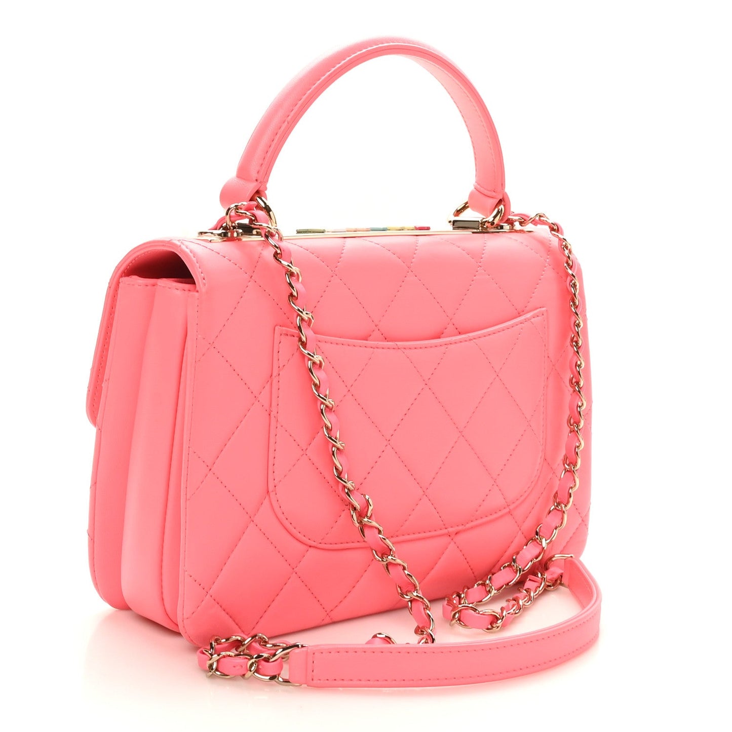 Lambskin Lacquered Quilted Mini Trendy CC Dual Handle Flap Bag Coral Pink