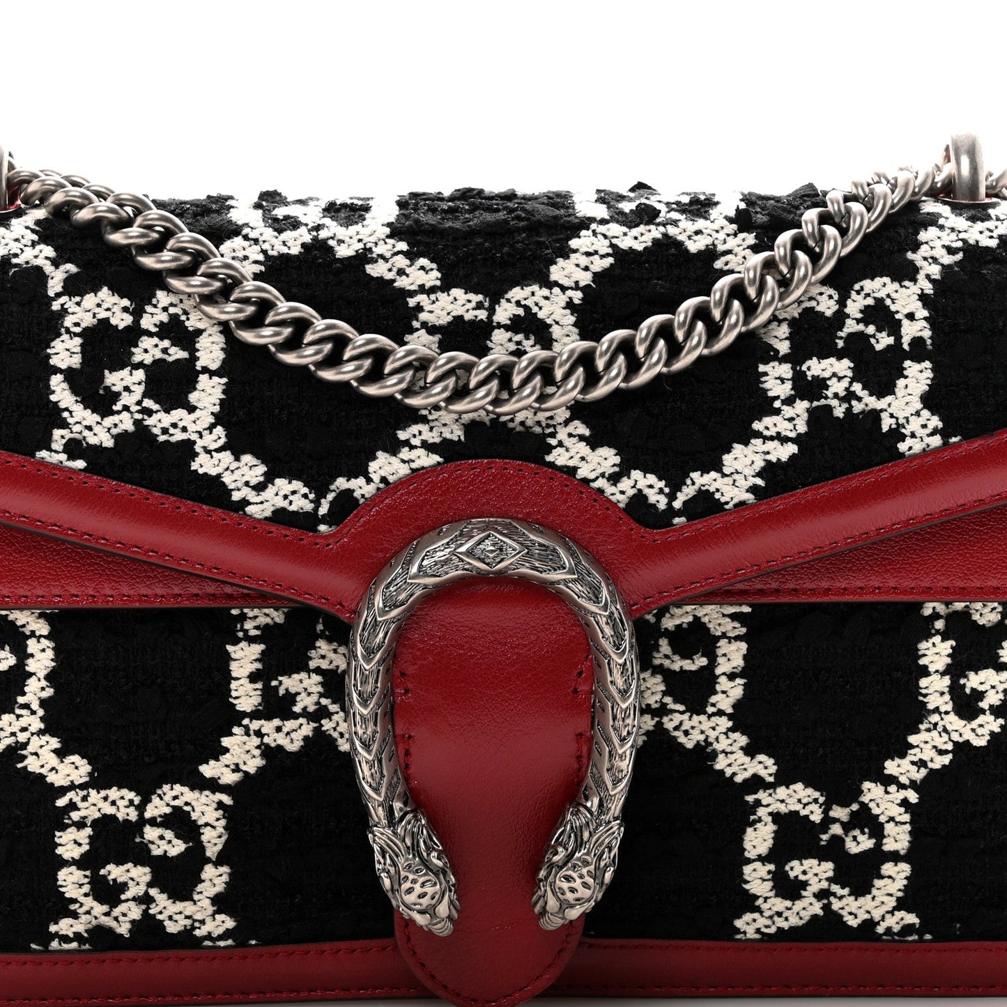 Tweed GG Monogram Small Dionysus Shoulder Bag Black White Romantic Cherry