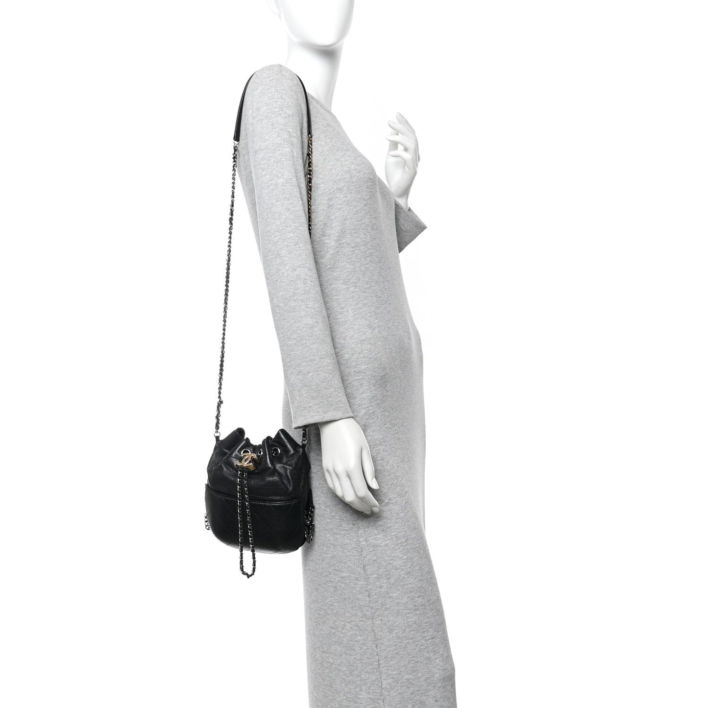 Calfskin Quilted Small Gabrielle Bucket Black