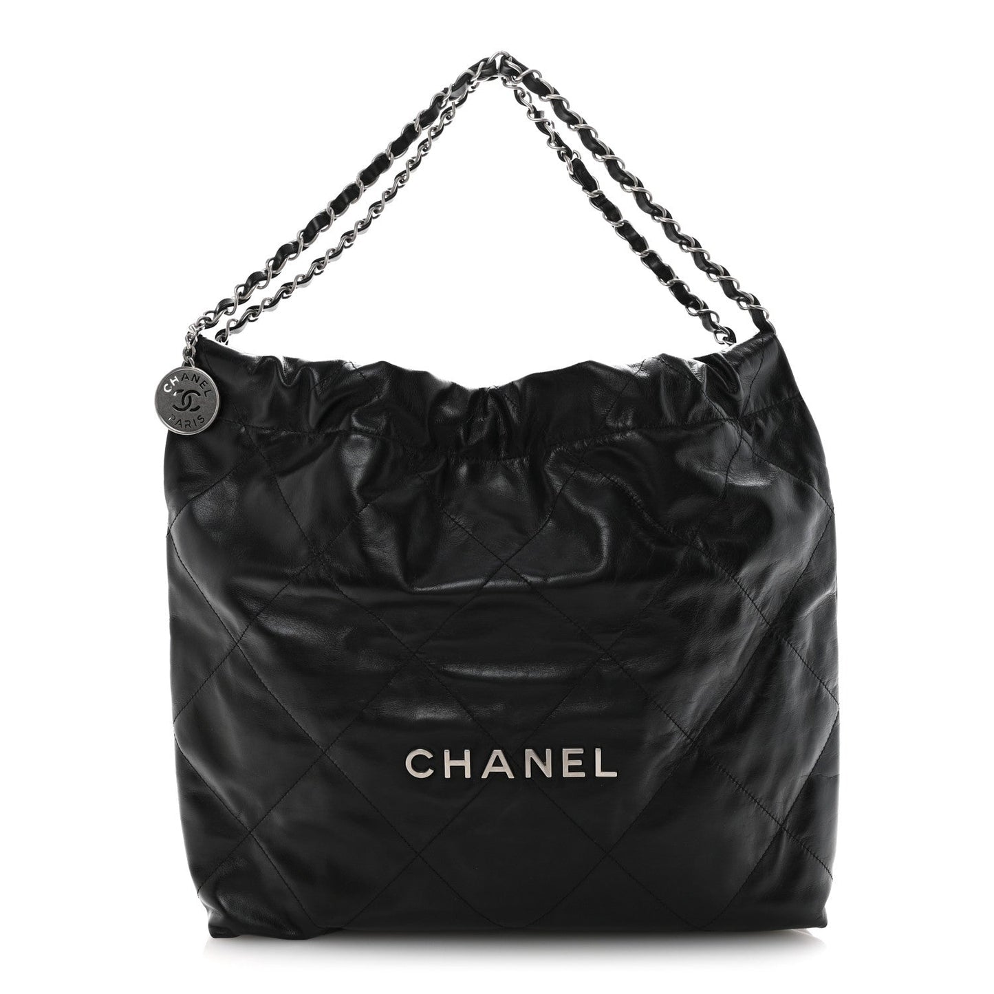 Shiny Calfskin Quilted Chanel 22 Black