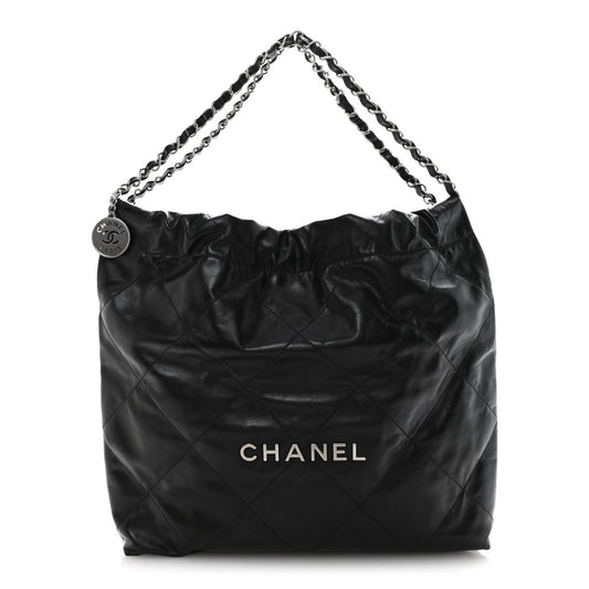Shiny Calfskin Quilted Chanel 22 Black