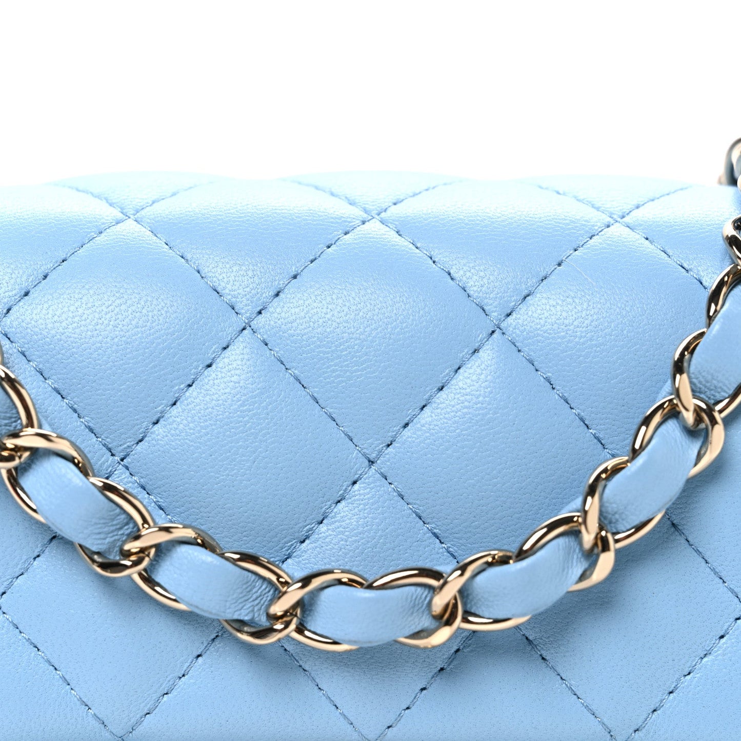 Lambskin Quilted Mini Rectangular Flap Light Blue