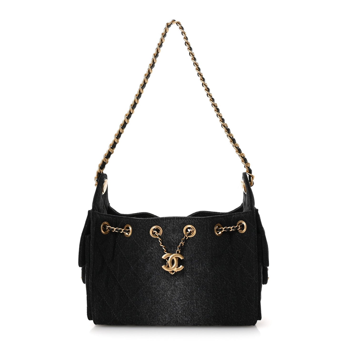Washed Denim Quilted Mini Chanel 25 Handbag Black