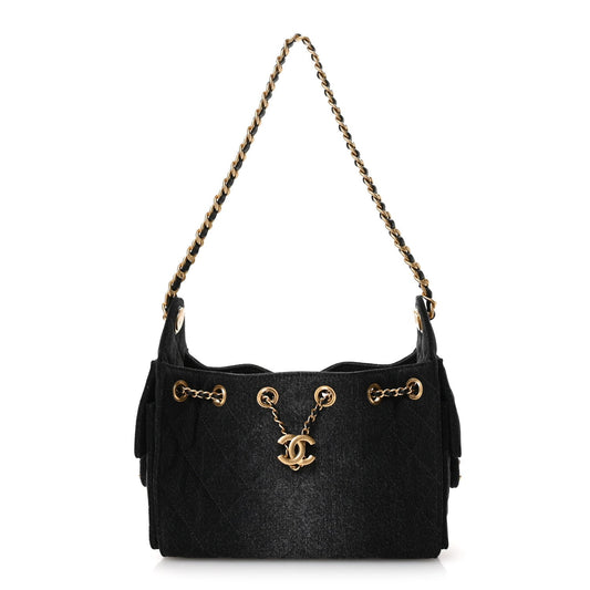 Washed Denim Quilted Mini Chanel 25 Handbag Black