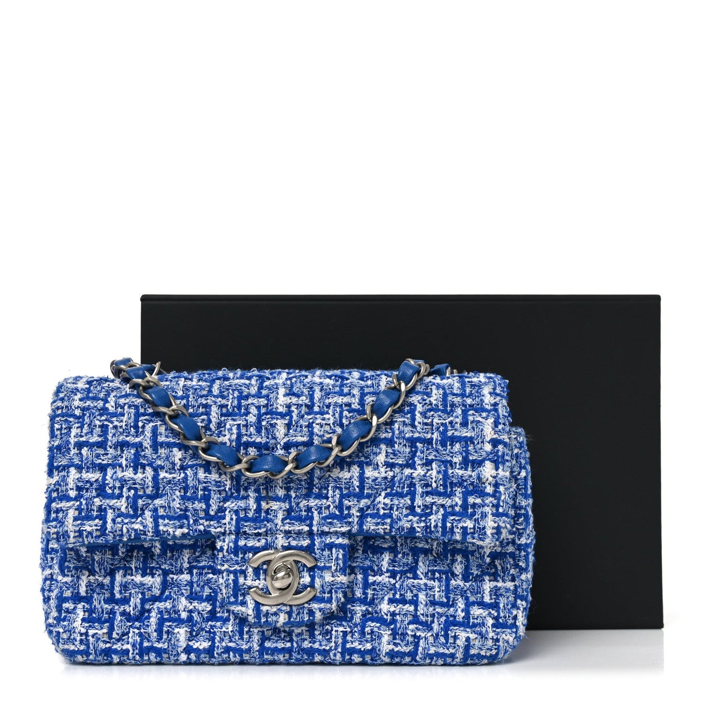 Tweed Quilted Mini Rectangular Flap Blue White