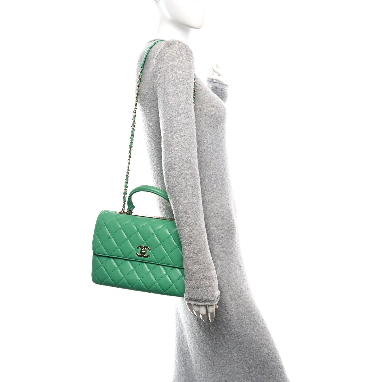 Lambskin Quilted Medium Trendy CC Flap Dual Handle Bag Green