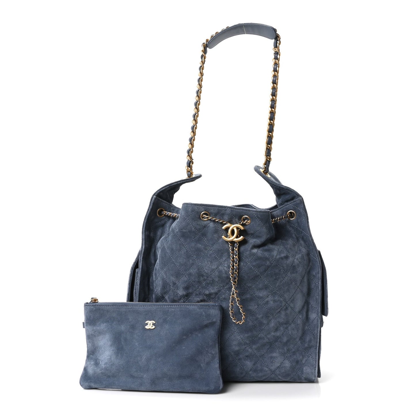 Suede Quilted Medium Chanel 25 Handbag Blue