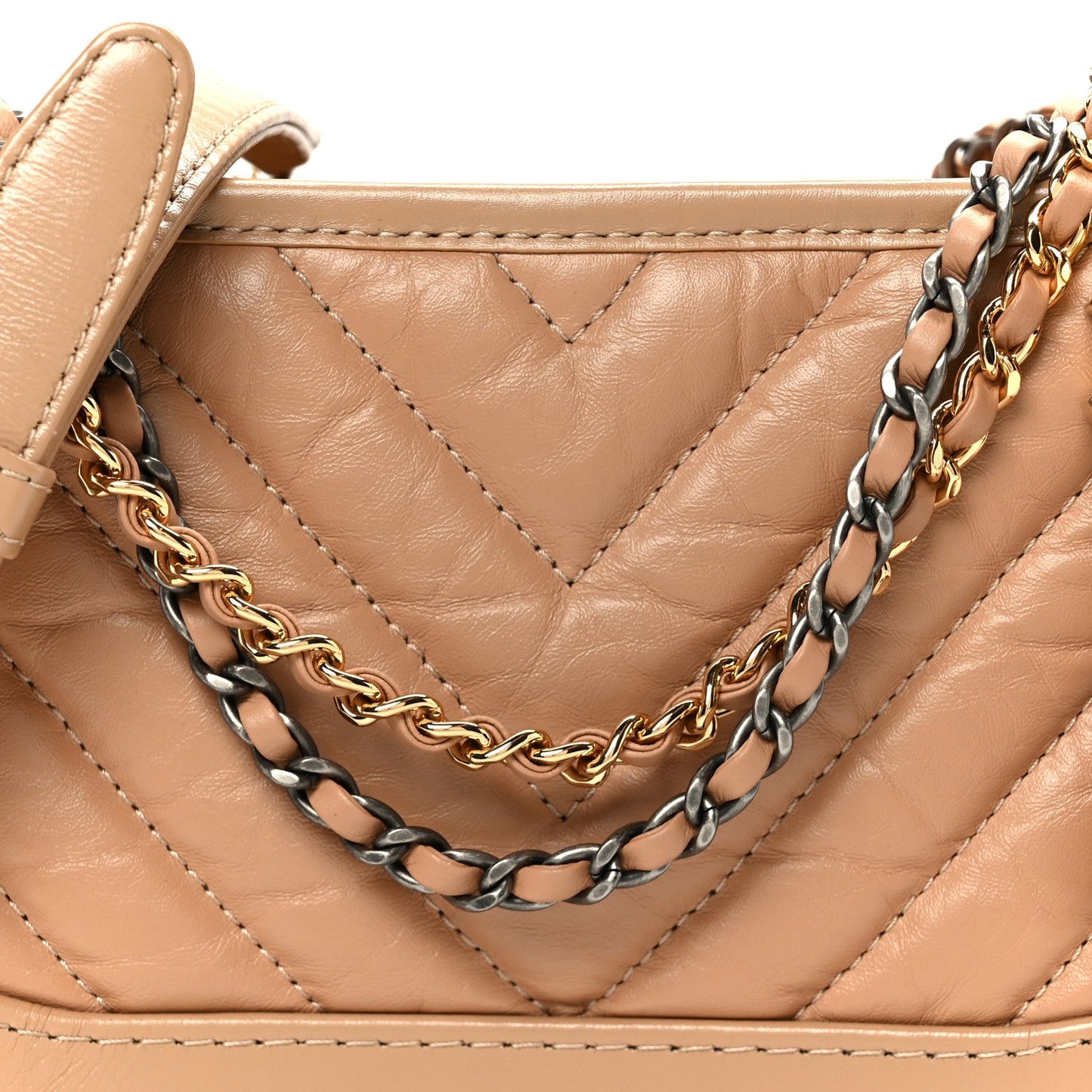 Aged Calfskin Chevron Quilted Small Gabrielle Hobo Beige