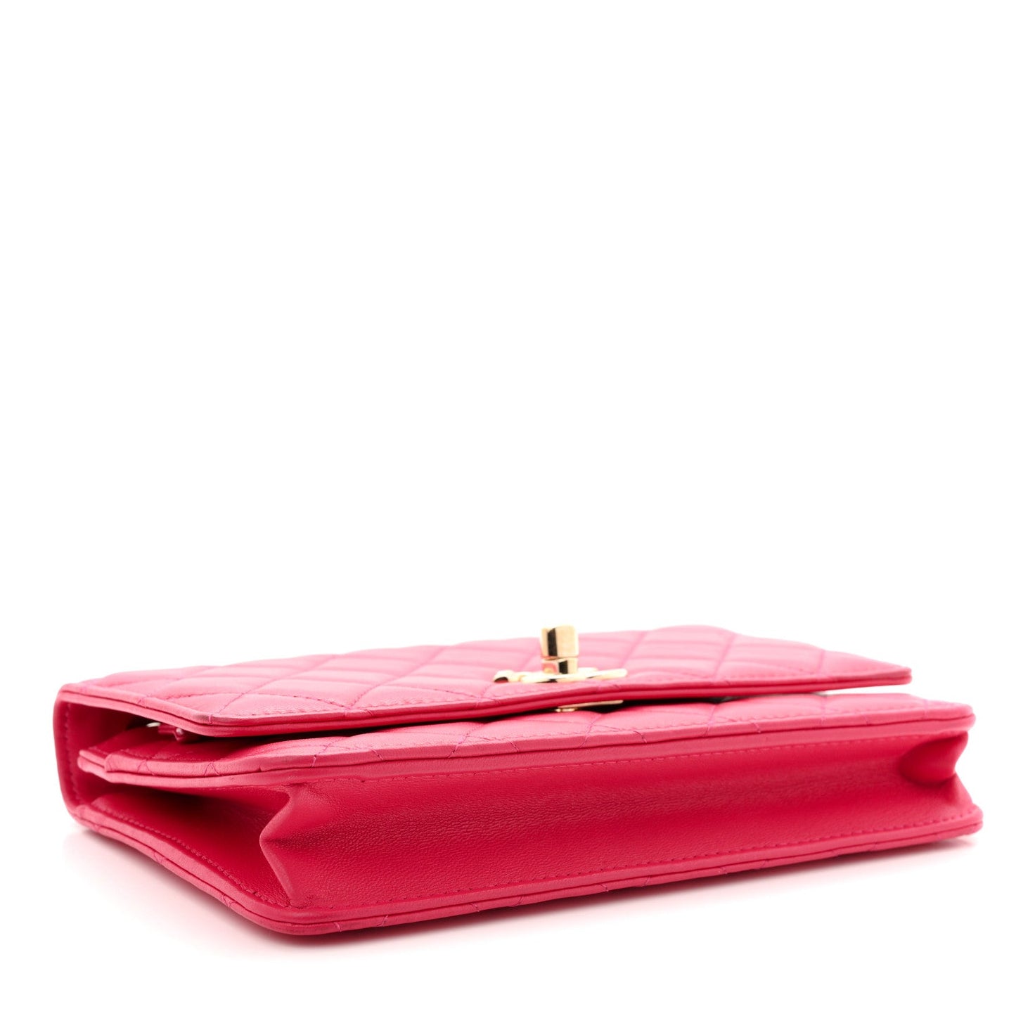 Lambskin Quilted Trendy CC Wallet On Chain WOC Dark Pink