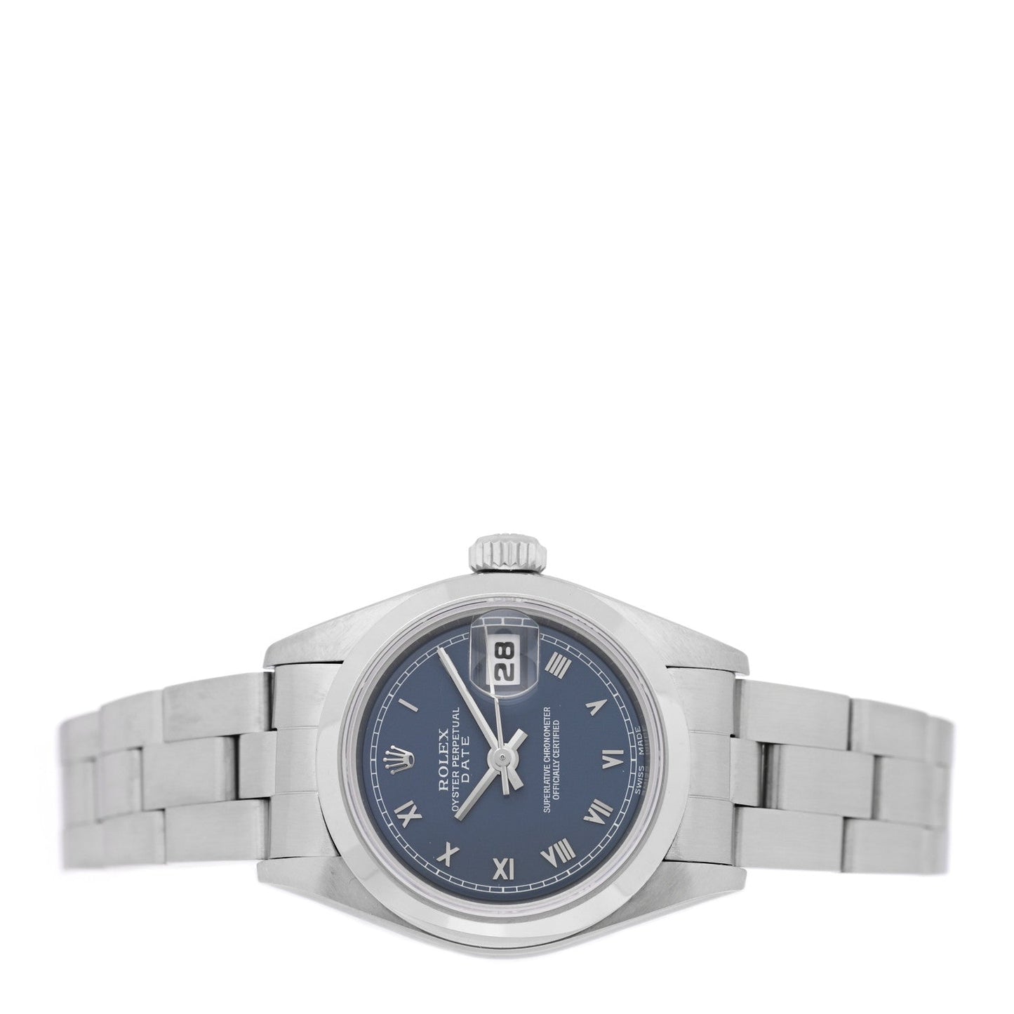 Stainless Steel 26mm Oyster Perpetual Date Watch Blue Roman 69160