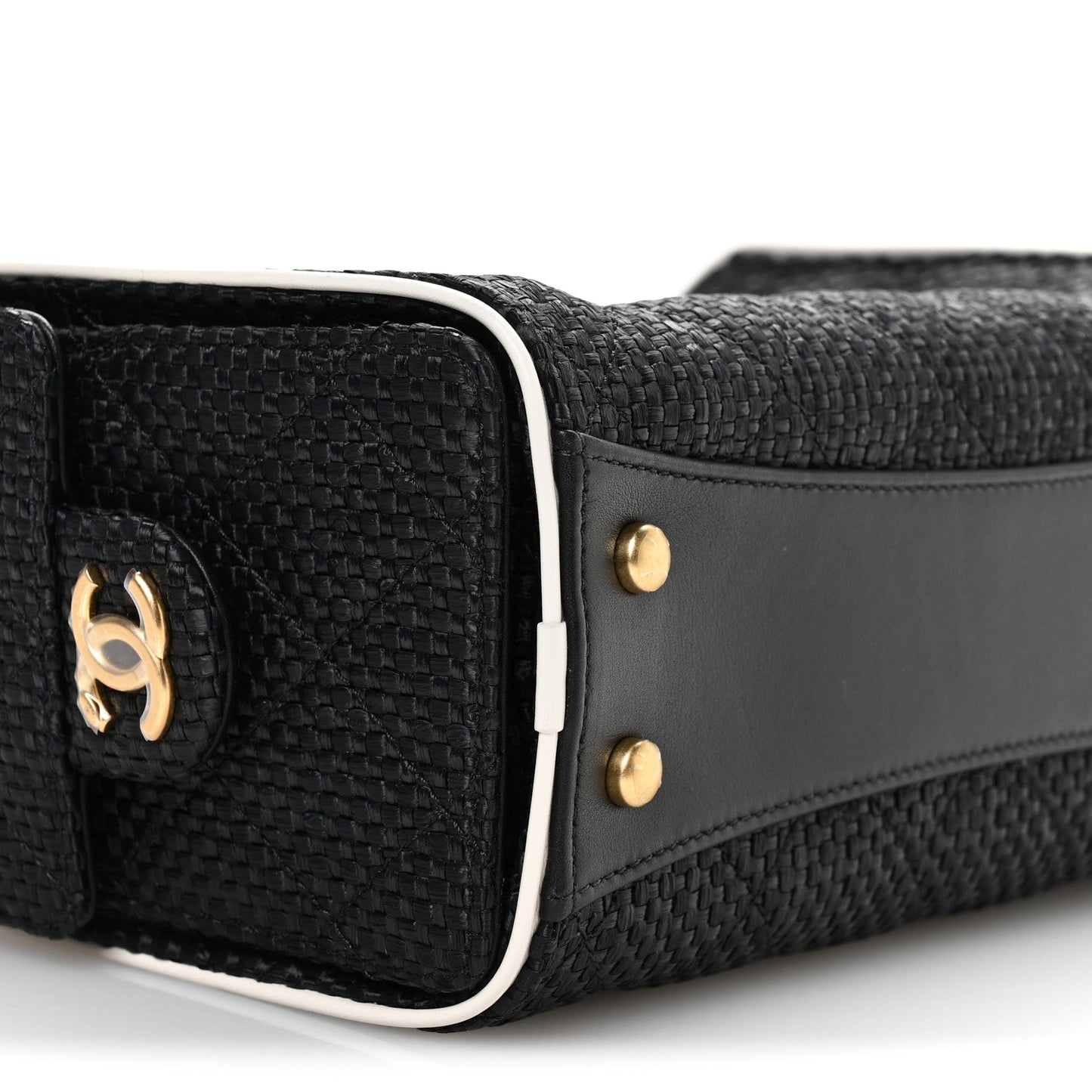 Braided Raffia Calfskin Quilted Mini Chanel 25 Handbag Black White
