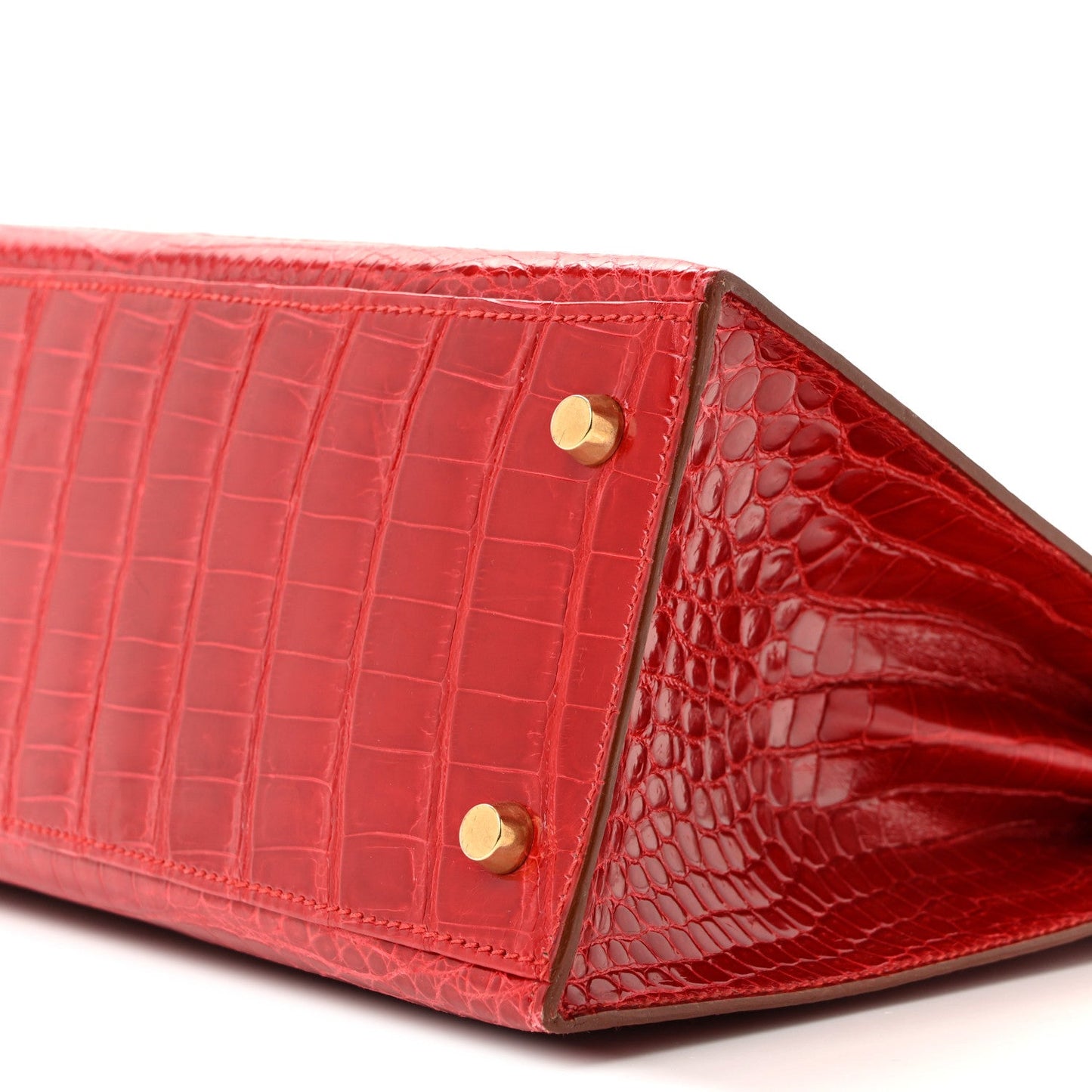Shiny Porosus Crocodile Kelly Sellier 28 Rouge Vif