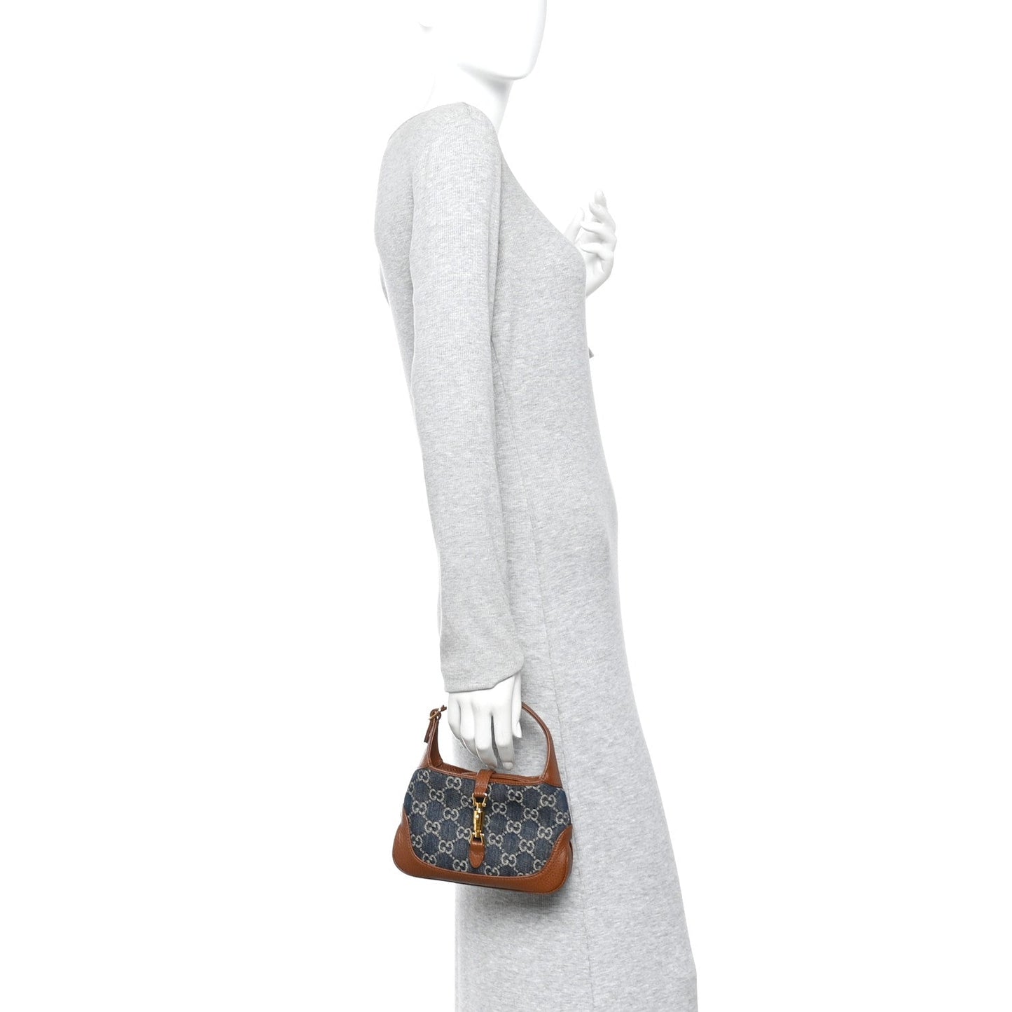 New Denim GG Monogram Calfskin Mini Jackie 1961 Hobo Blue Tea Cuir