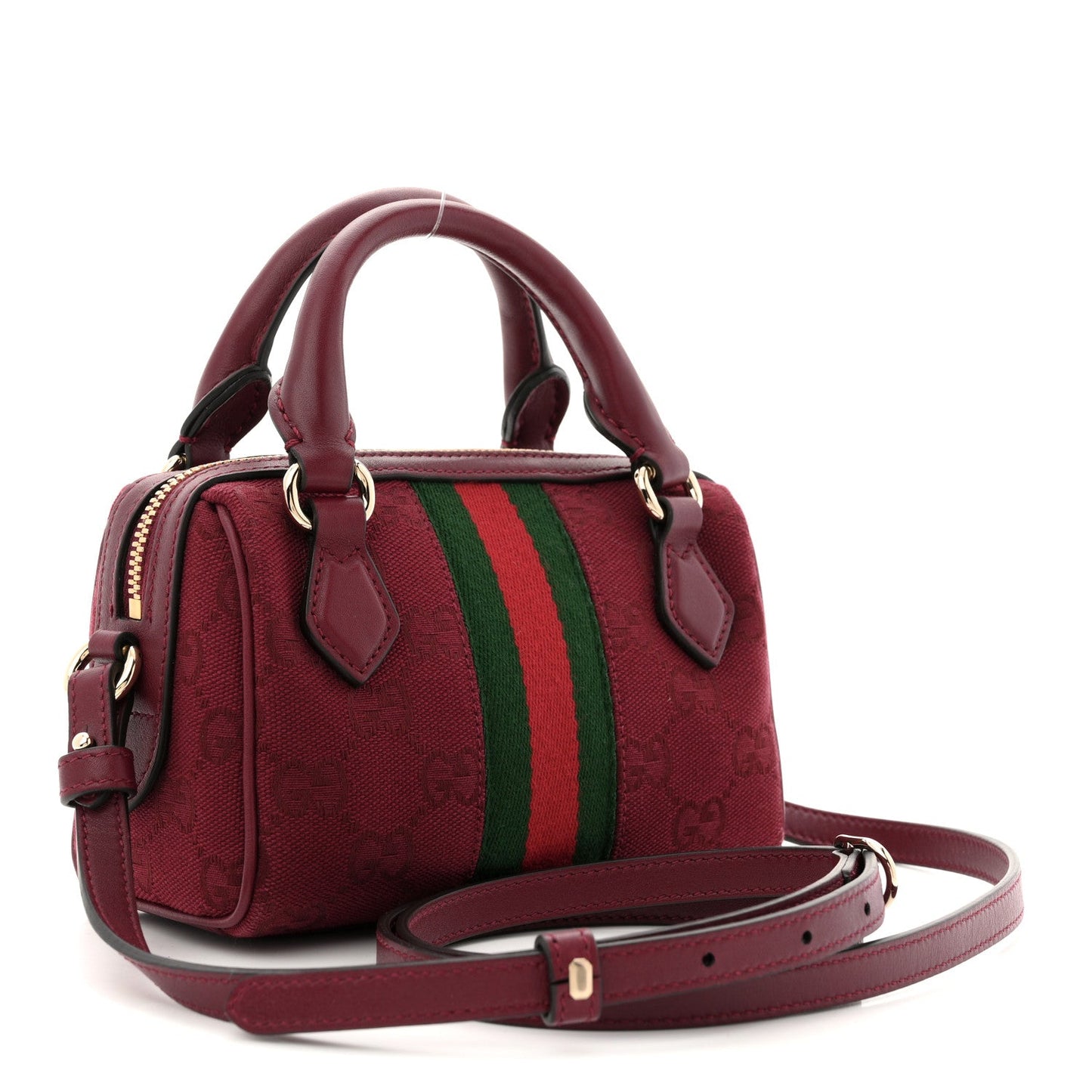 GG Supreme Monogram Textured Dollar Calfskin Web Super Mini Ophidia Top Handle Bowler Bag Rosso Ancora