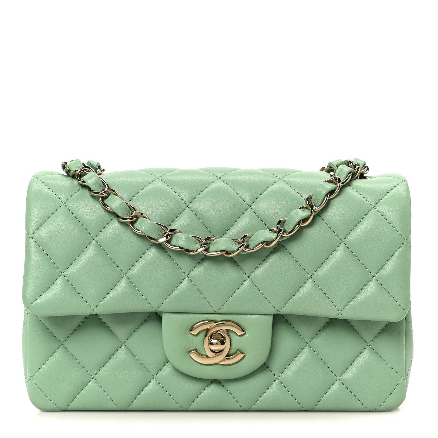 Lambskin Quilted Mini Rectangular Flap Green