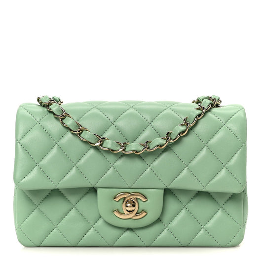 Lambskin Quilted Mini Rectangular Flap Green