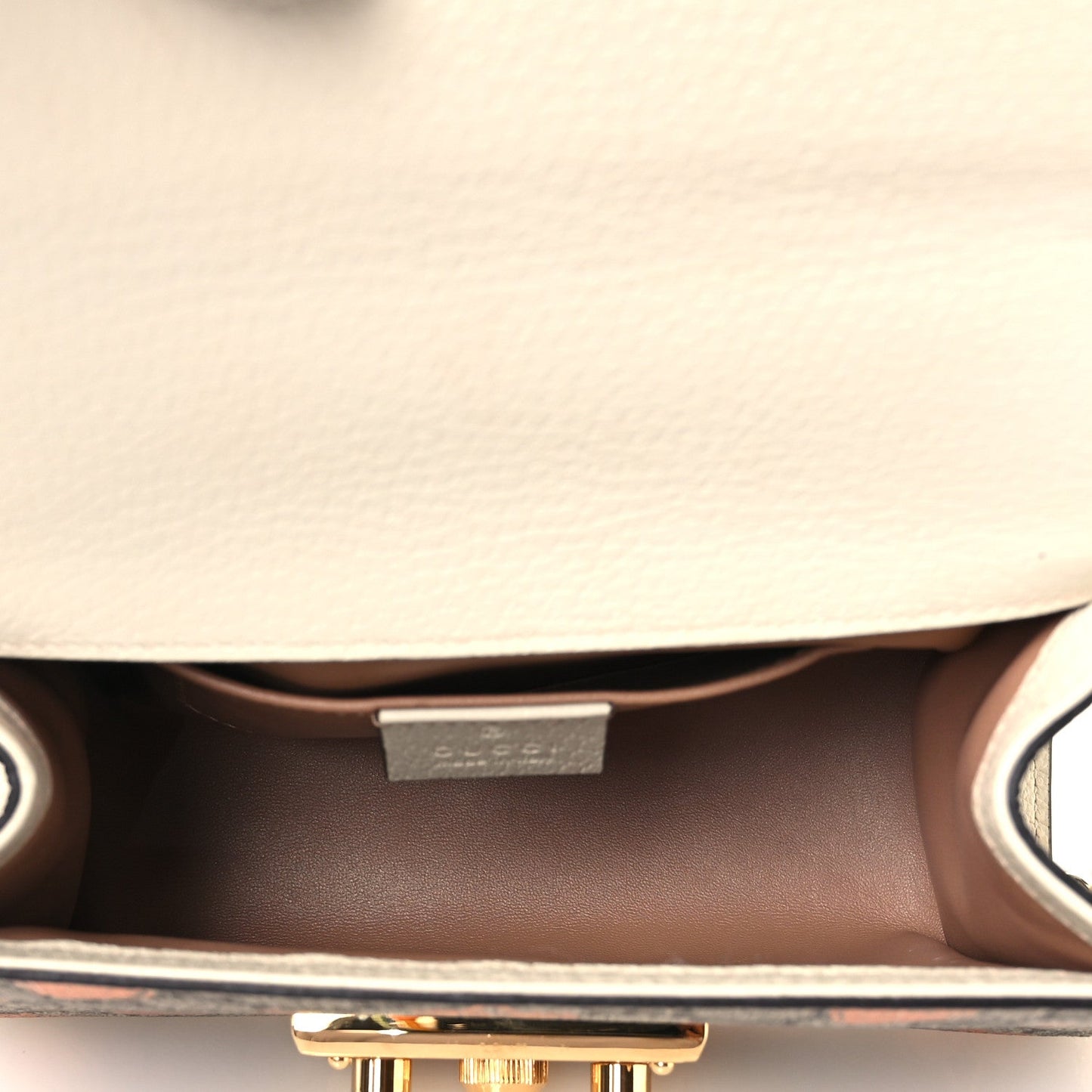 GG Supreme Monogram Berry Textured Dollar Calfskin Small Padlock Shoulder Bag Beige Ebony Light Copper Mystic White