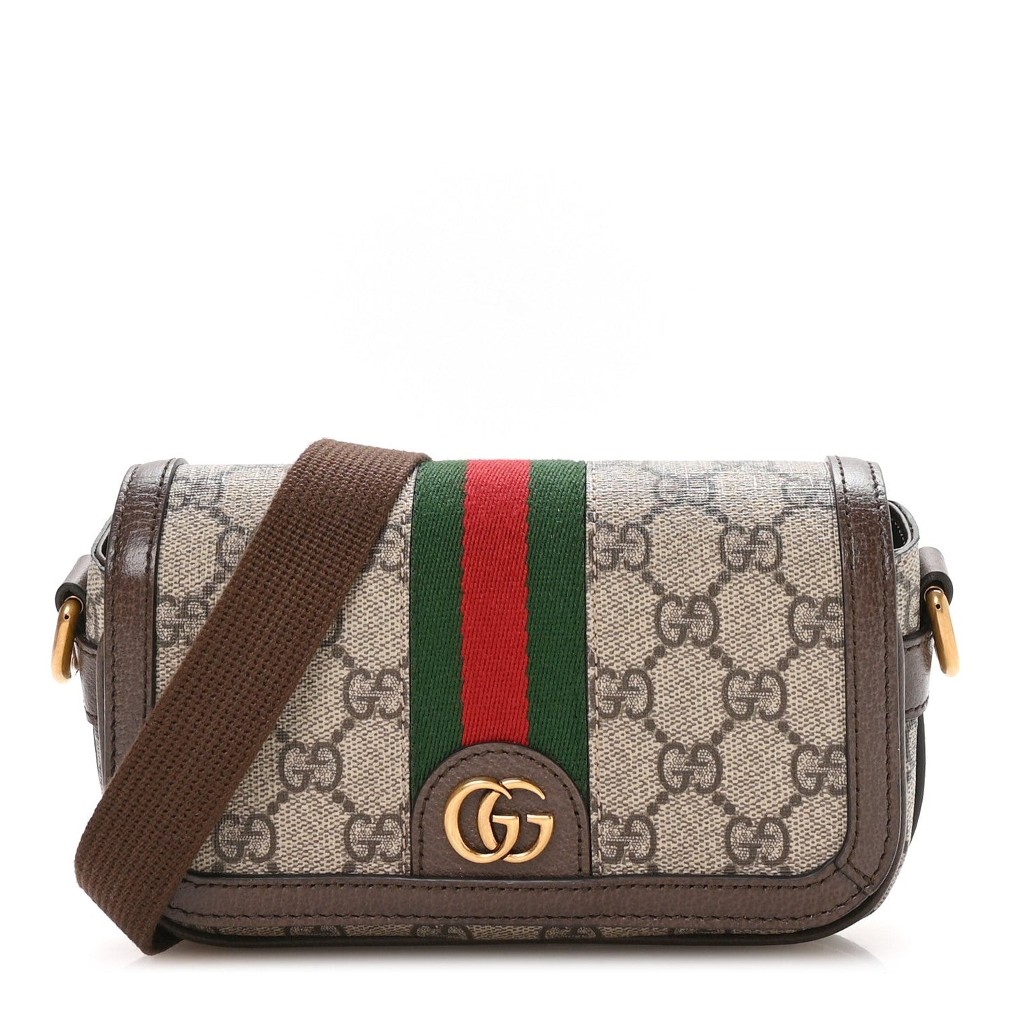 GG Supreme Monogram Web Mini Ophidia Flap Shoulder Bag Brown