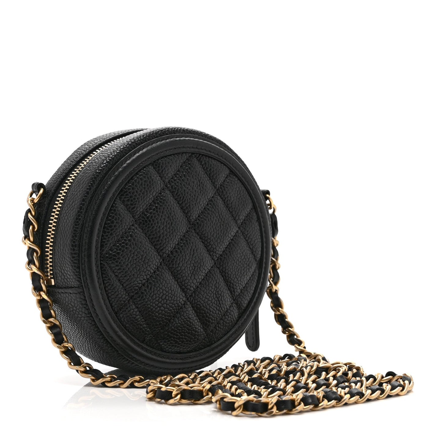 Caviar Quilted Round Filigree Crossbody Black