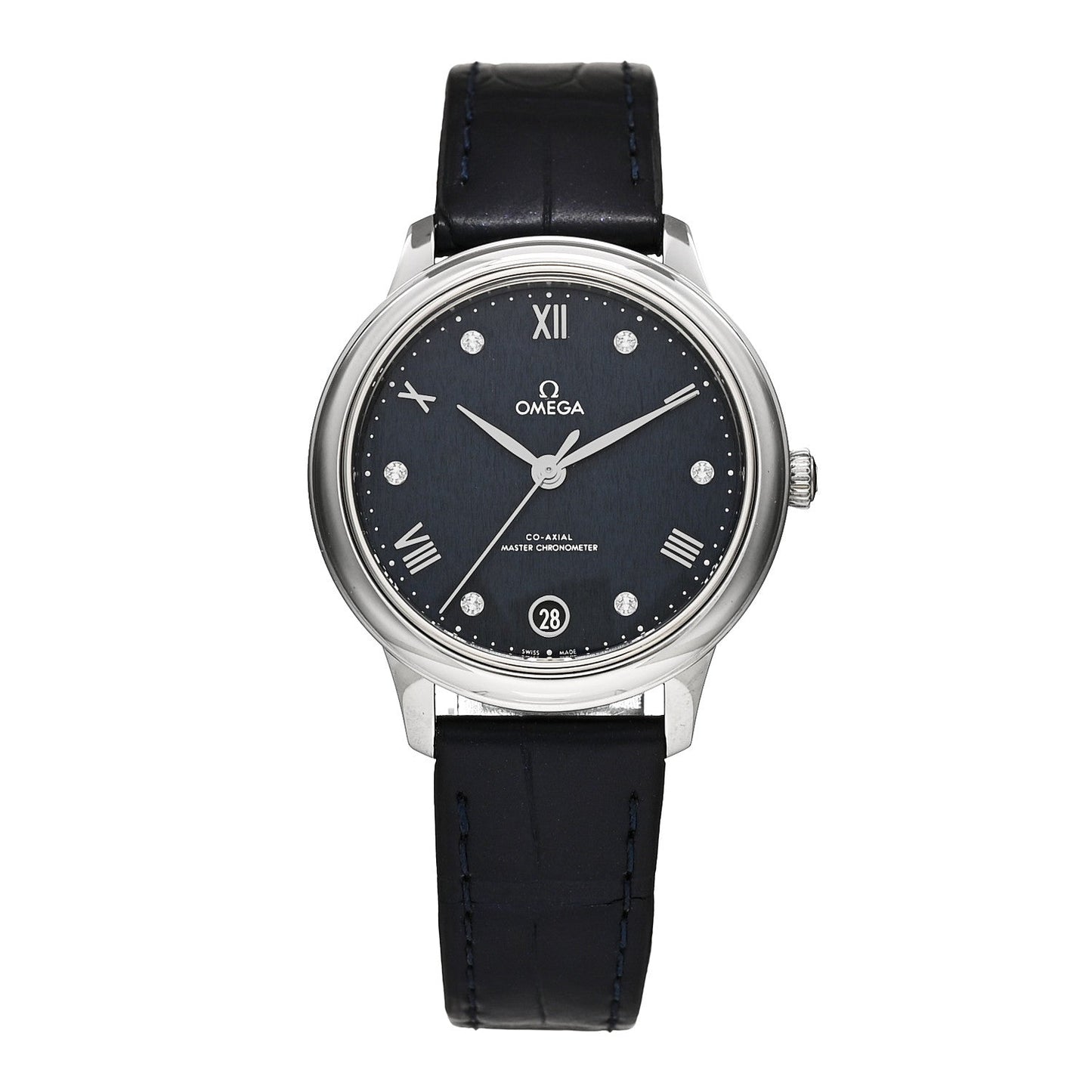 Stainless Steel Alligator Diamond 34mm De Ville Prestige Automatic Watch Blue 434.13.34.20.53.002