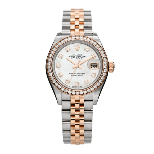 Stainless Steel 18K Everose Gold Diamond Bezel Mother of Pearl 28mm Oyster Perpetual Datejust Watch 279381RBR