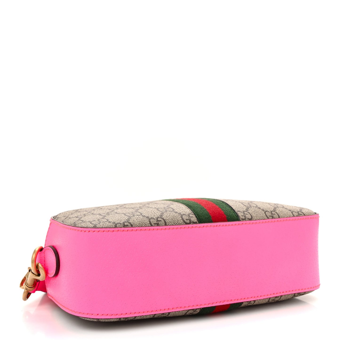 GG Supreme Monogram Textured Dollar Calfskin Web Ophidia Small Crossbody Bag Beige Ebony Fuchsia