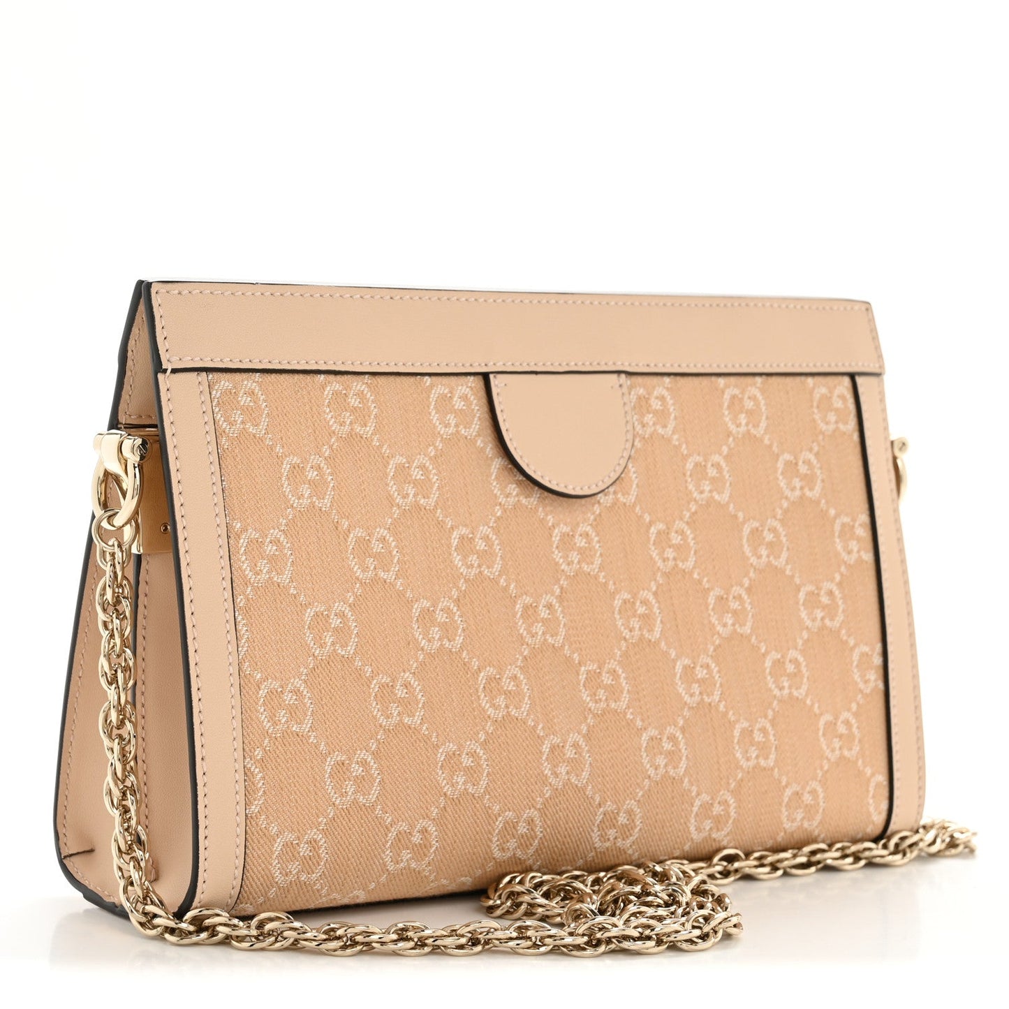 Denim Calfskin GG Monogram Small Ophidia Chain Shoulder Bag Light Beige