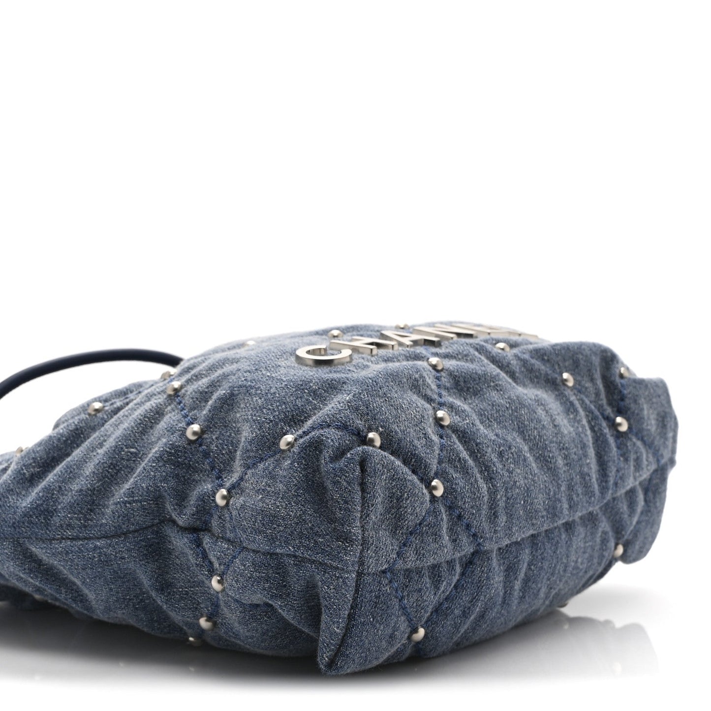 Washed Denim Quilted Studded Mini Chanel 22 Blue