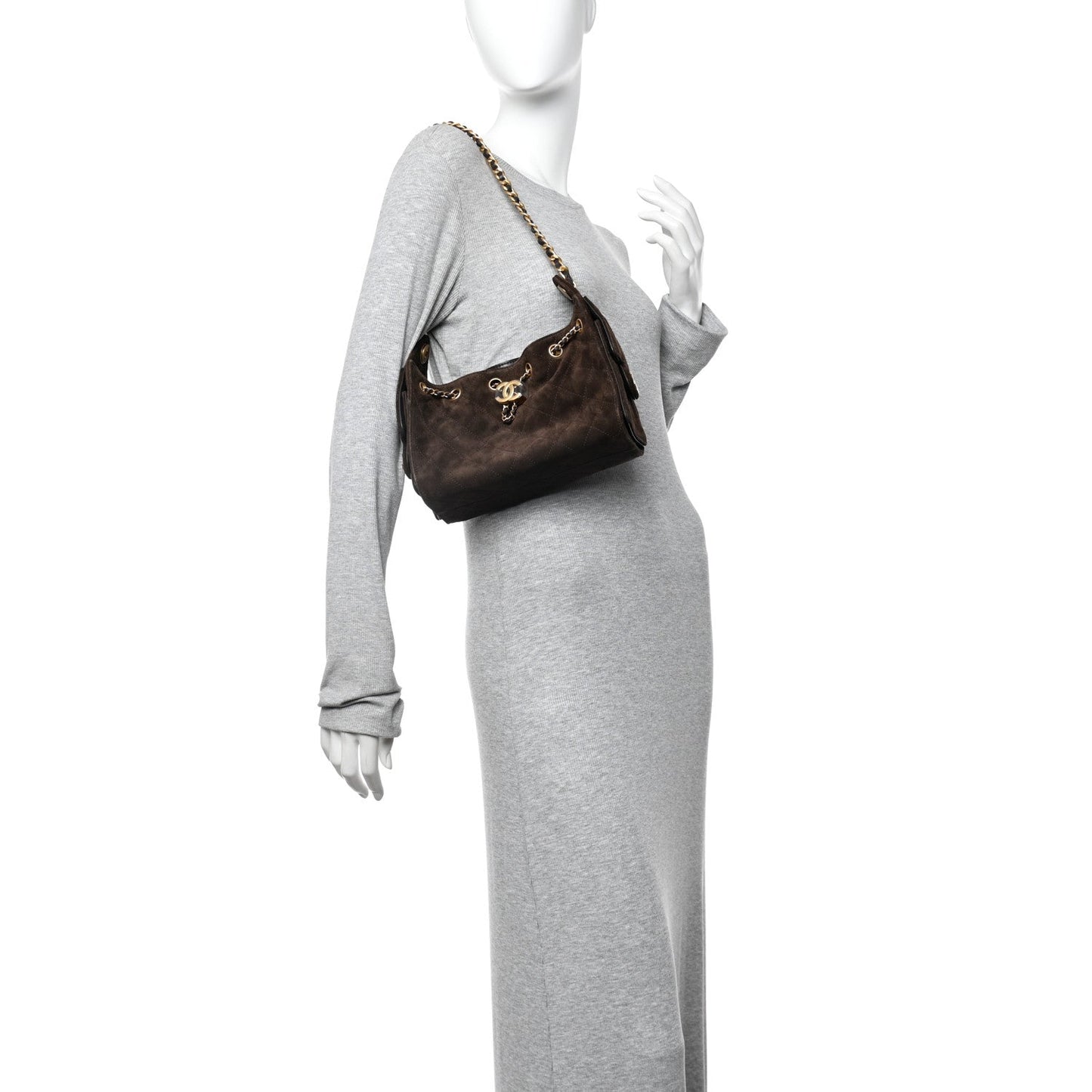 Suede Quilted Mini Chanel 25 Handbag Dark Brown
