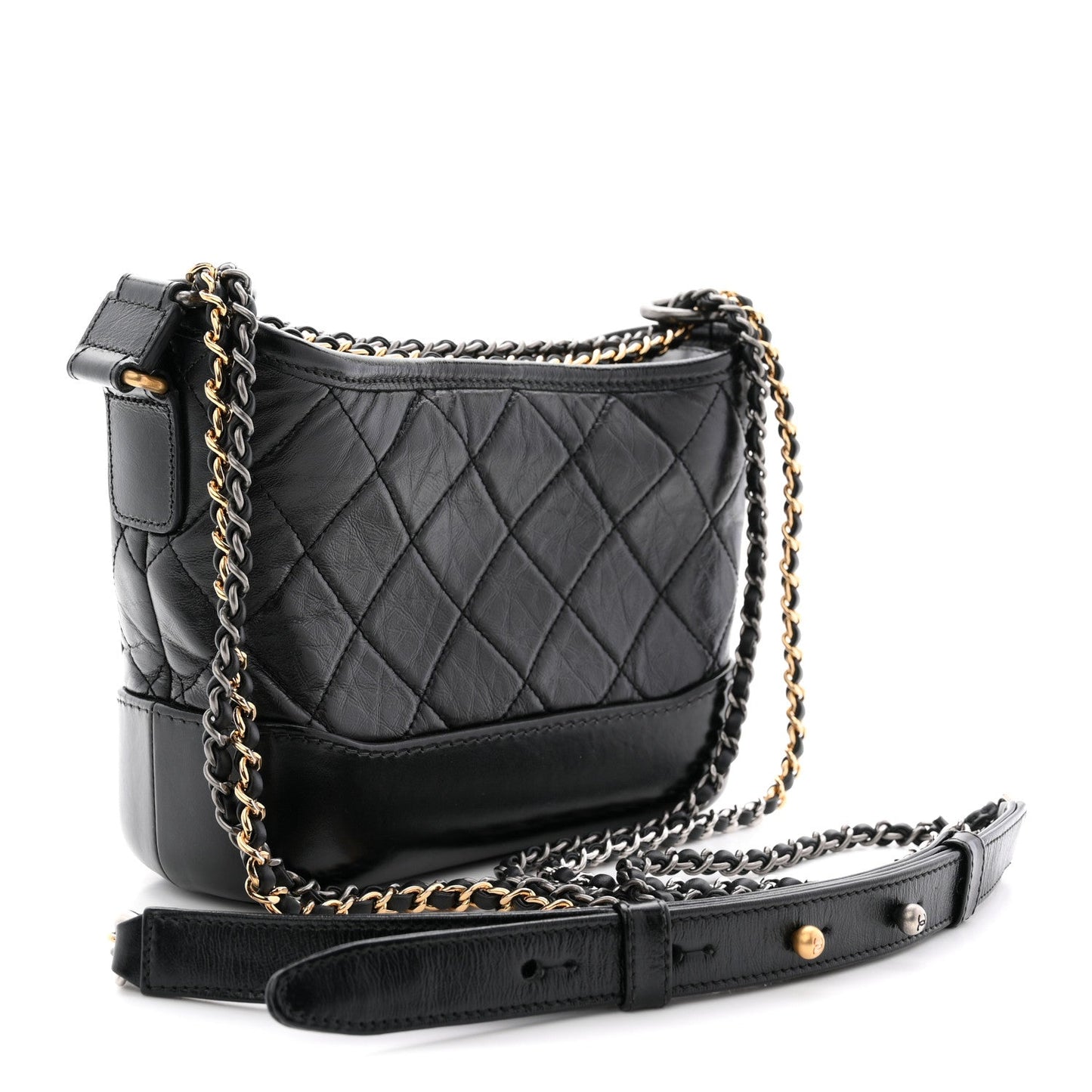 Aged Calfskin Quilted Small Gabrielle Hobo Black