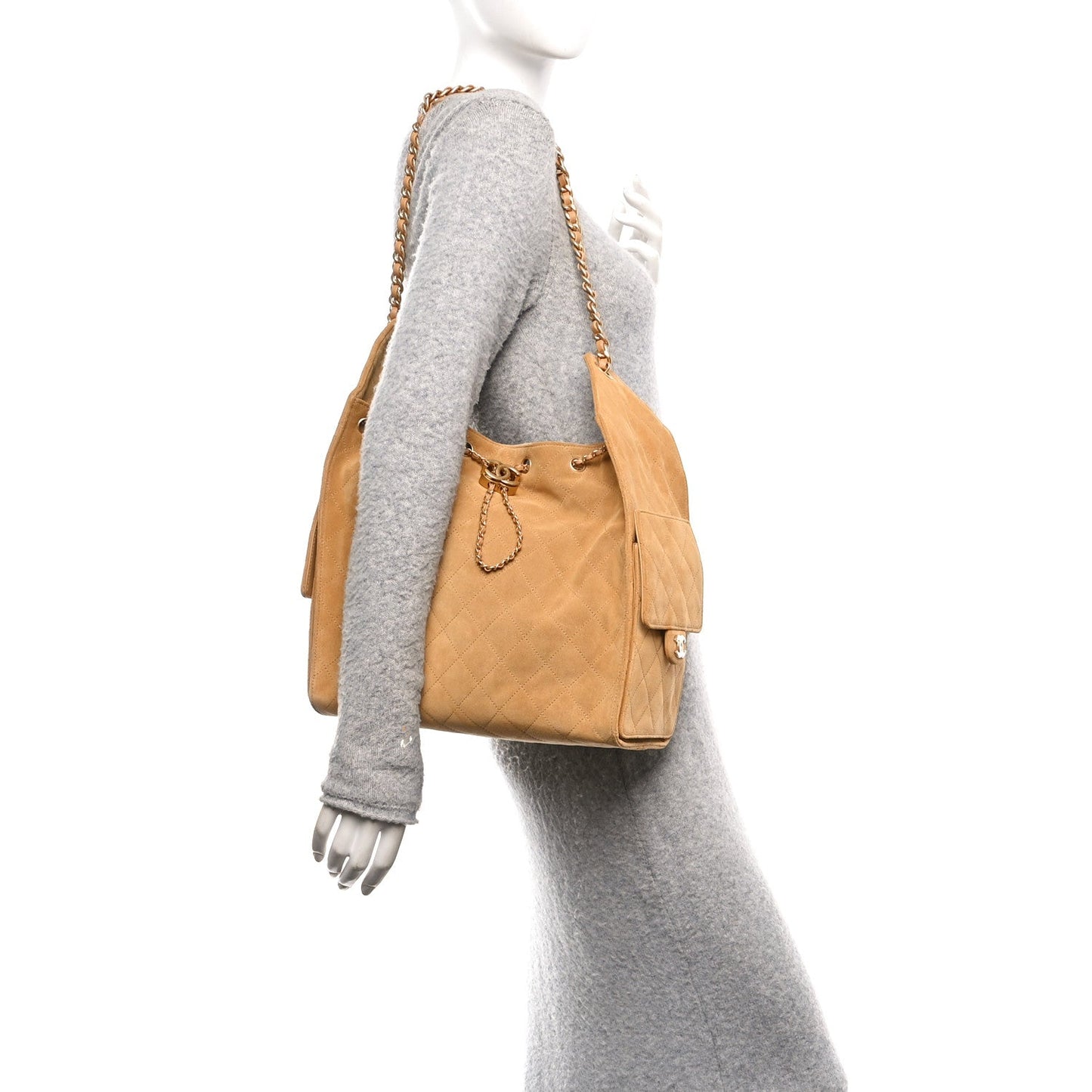 Suede Quilted Medium Chanel 25 Handbag Beige