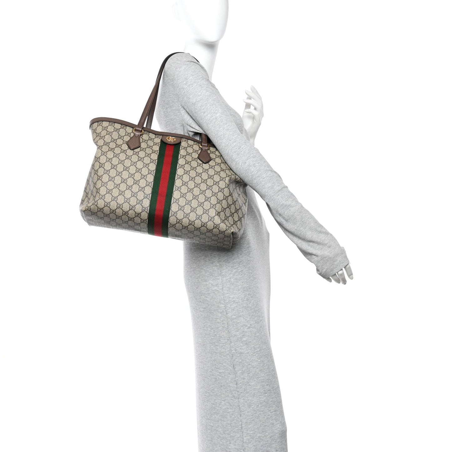GG Supreme Monogram Medium Ophidia Shopping Tote Brown