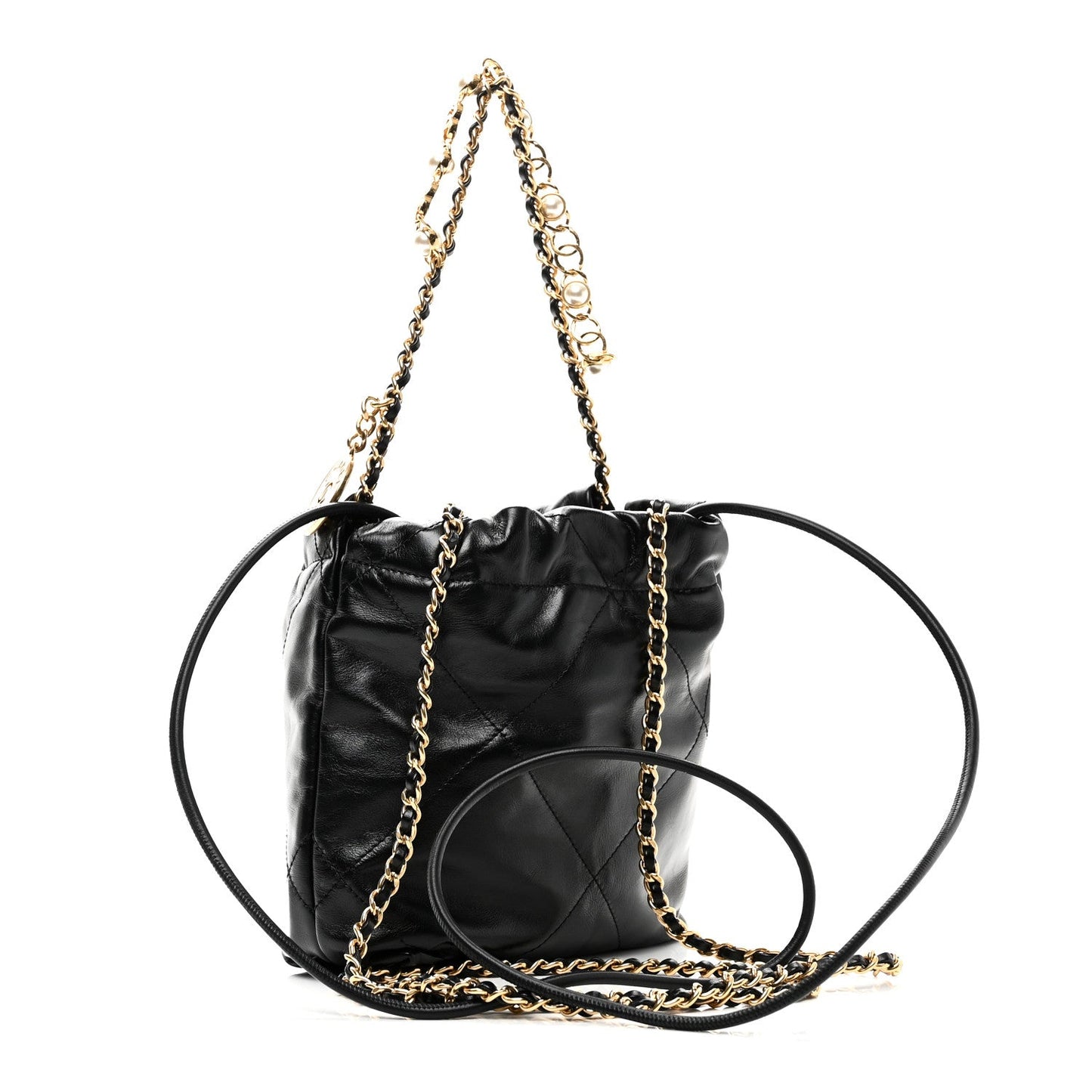 Shiny Calfskin Quilted Pearl CC Chain Mini Chanel 22 Black