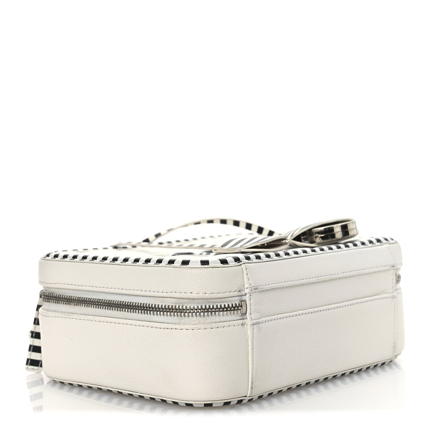 Caviar Quilted Striped Medium CC Filigree Vanity Case White Black