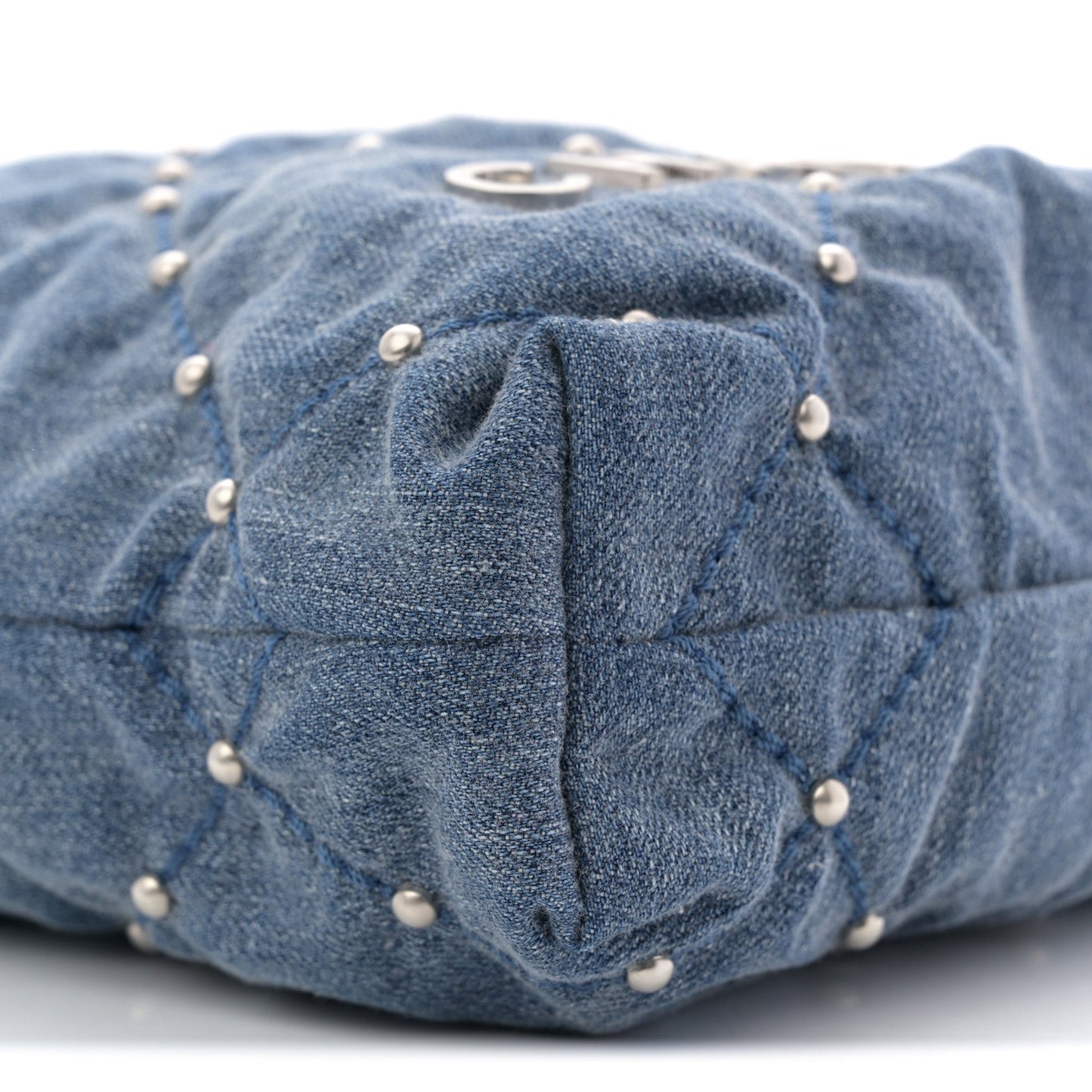Washed Denim Quilted Studded Mini Chanel 22 Blue