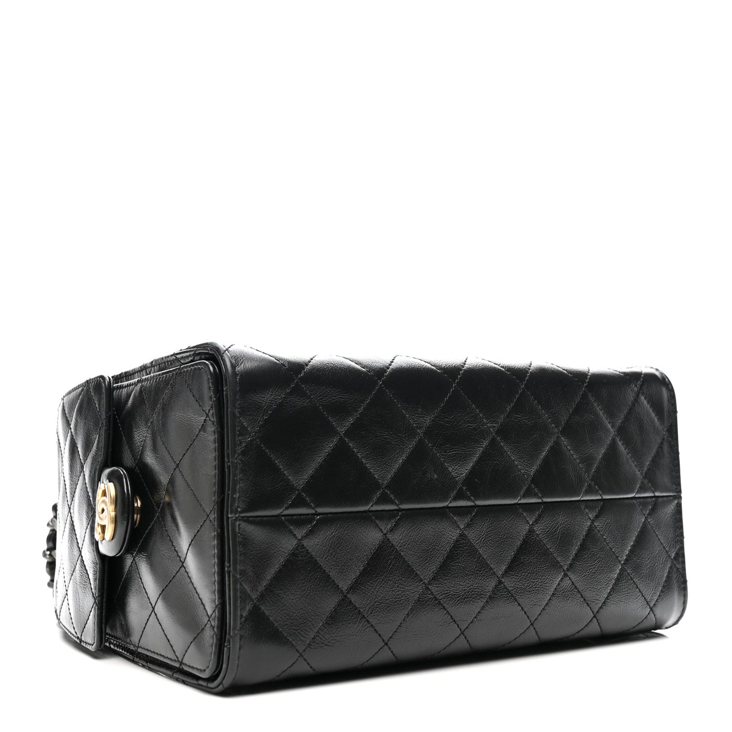 Shiny Crumpled Calfskin Quilted Small Chanel 25 Handbag Black