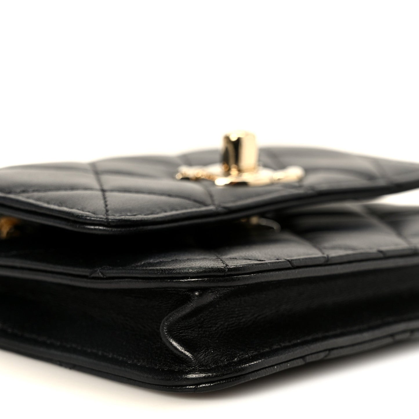 Lambskin Quilted Trendy CC Card Holder On Chain Black