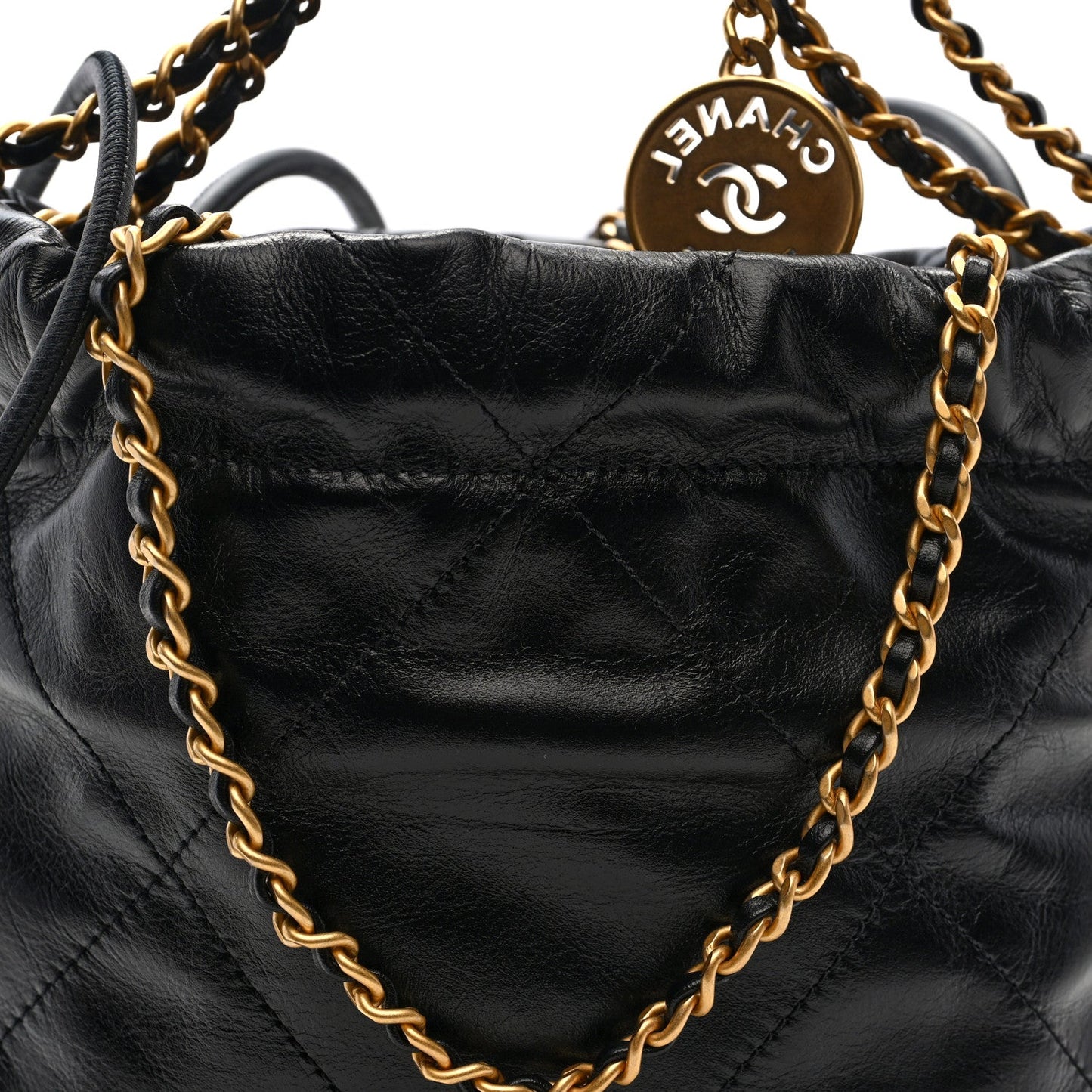 Shiny Calfskin Quilted Mini Chanel 22 Black