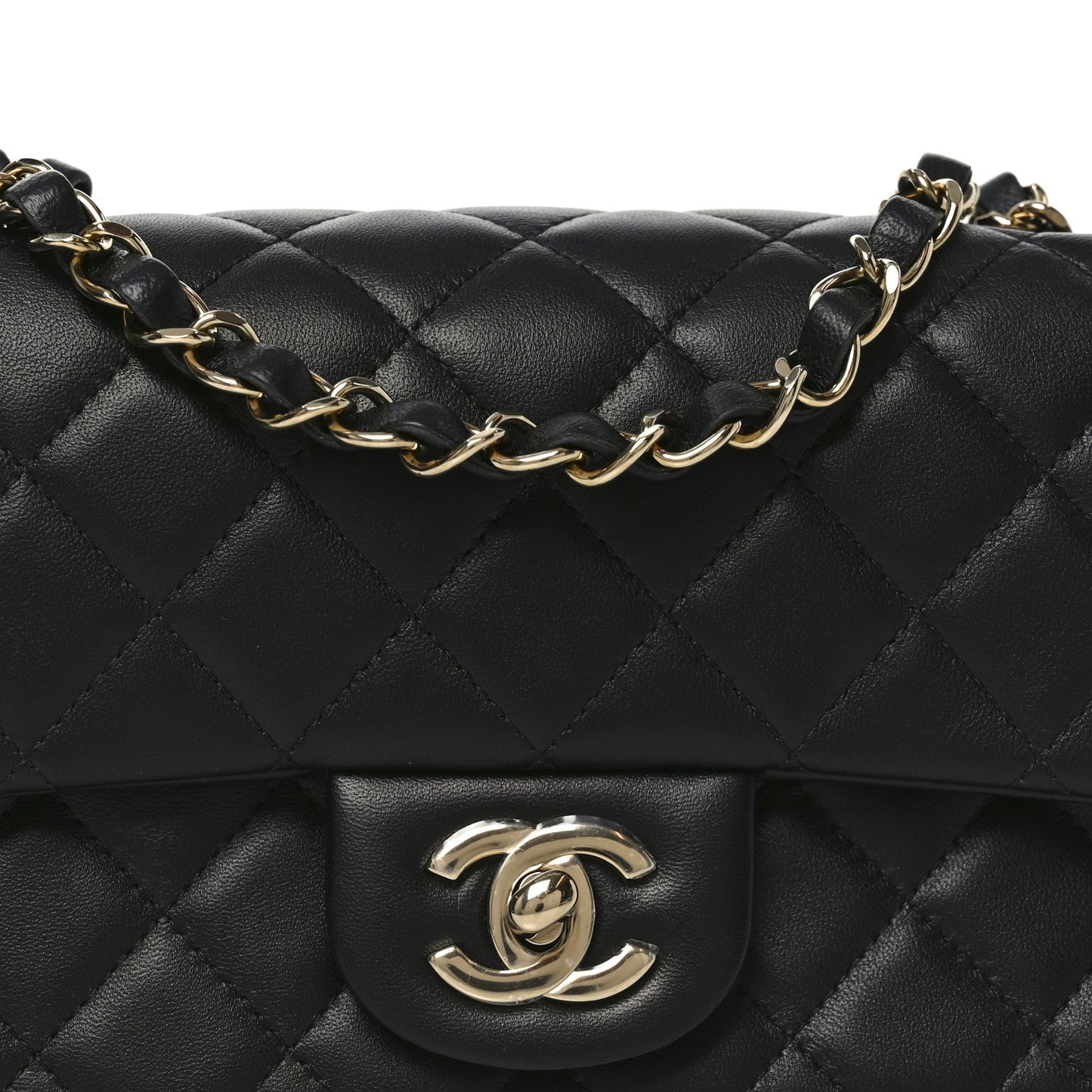 Lambskin Quilted Mini Rectangular Flap Black