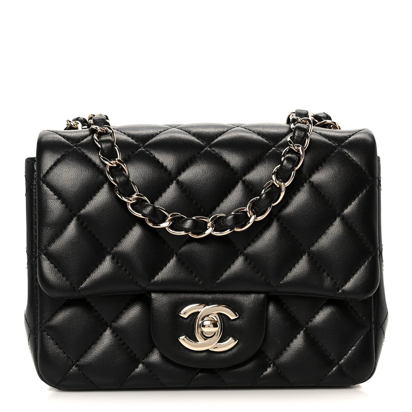 Lambskin Quilted Mini Square Flap Black