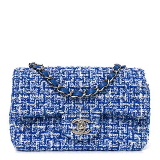 Tweed Quilted Mini Rectangular Flap Blue White