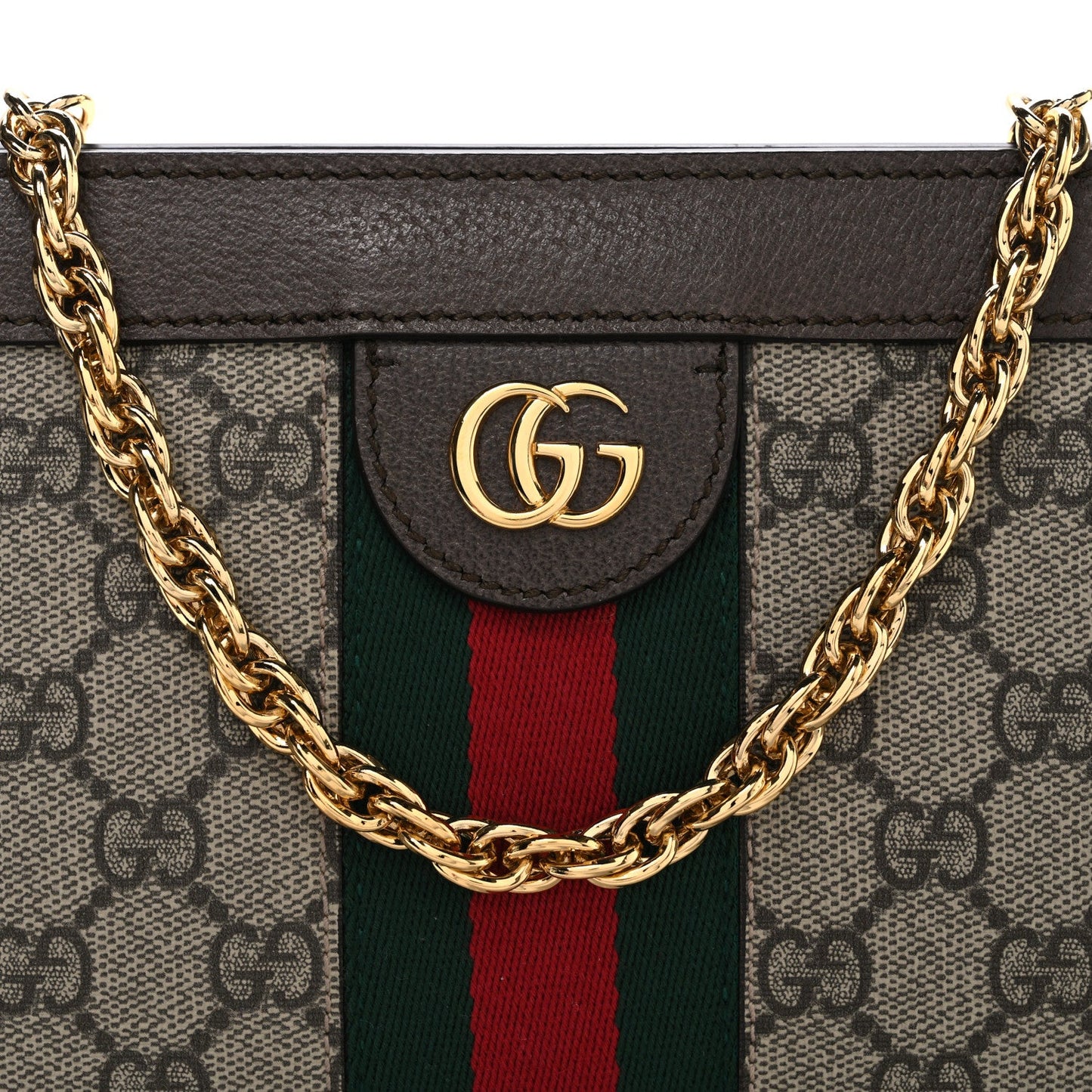 GG Supreme Monogram Web Small Ophidia Chain Shoulder Bag Brown