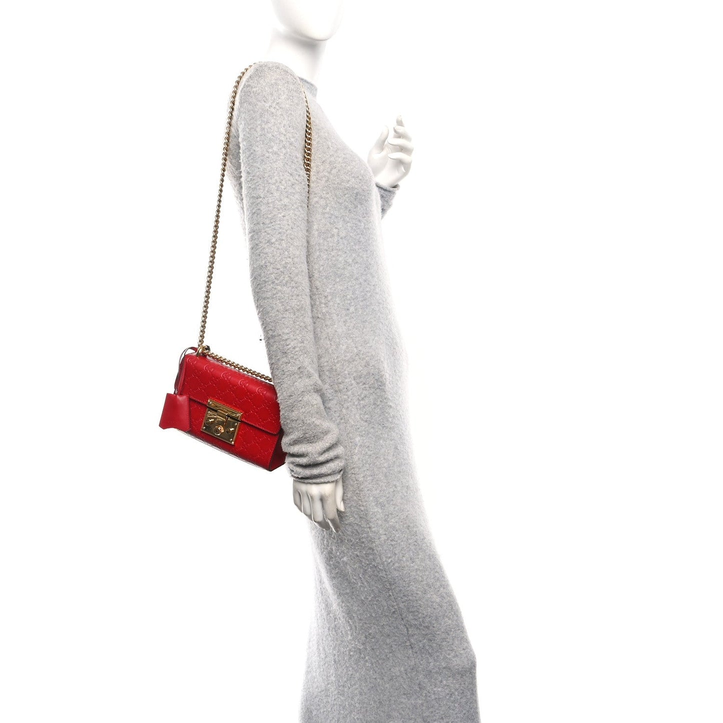 Guccissima Small Padlock Shoulder Bag Hibiscus Red