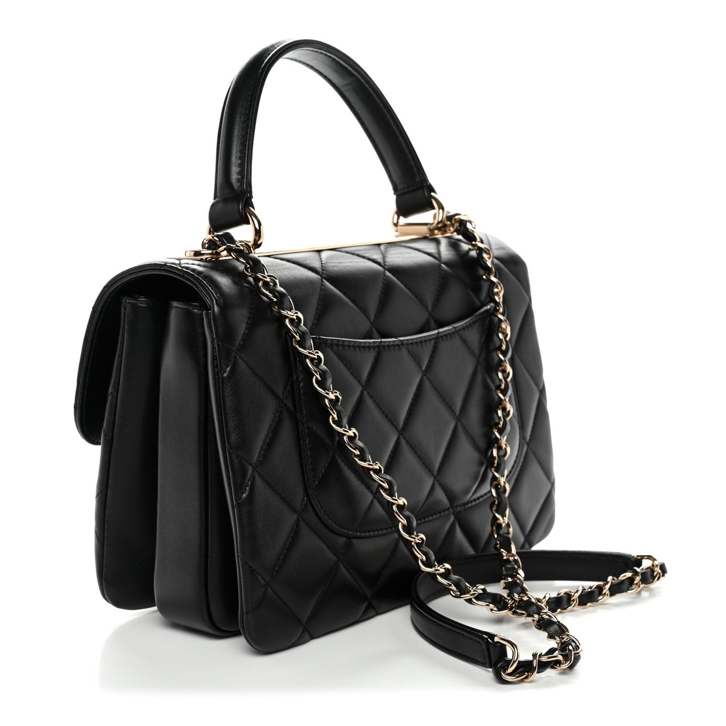 Lambskin Quilted Small Trendy CC Dual Handle Flap Bag Black